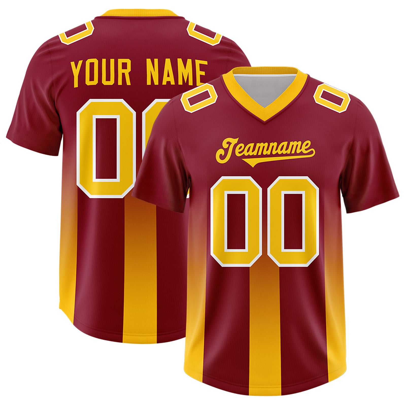 Custom Cardinal Yellow Vertical Width Stripe Gradient Fashion Personalized Team Football Jersey