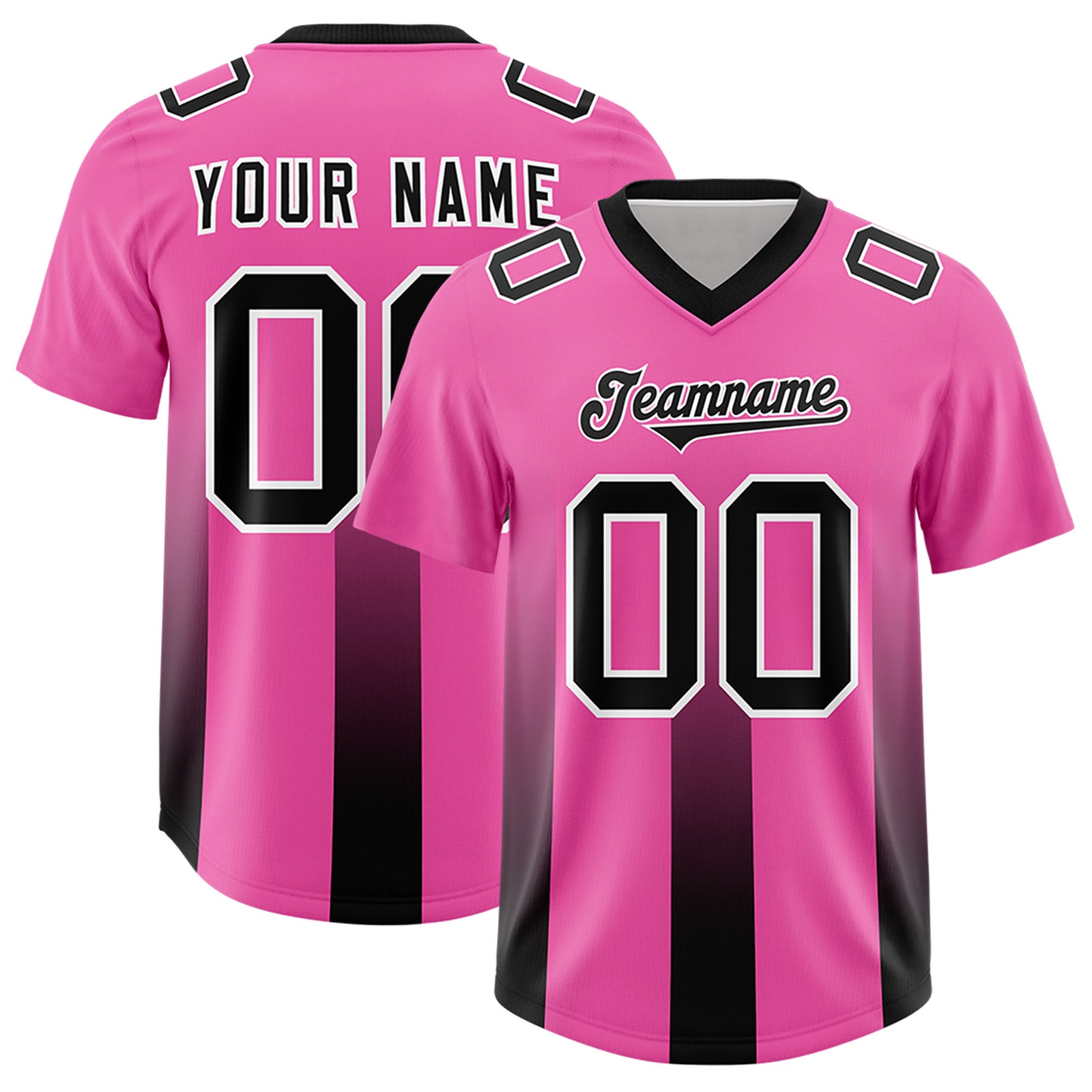 Custom Pink Black Vertical Width Stripe Gradient Fashion Personalized Team Football Jersey