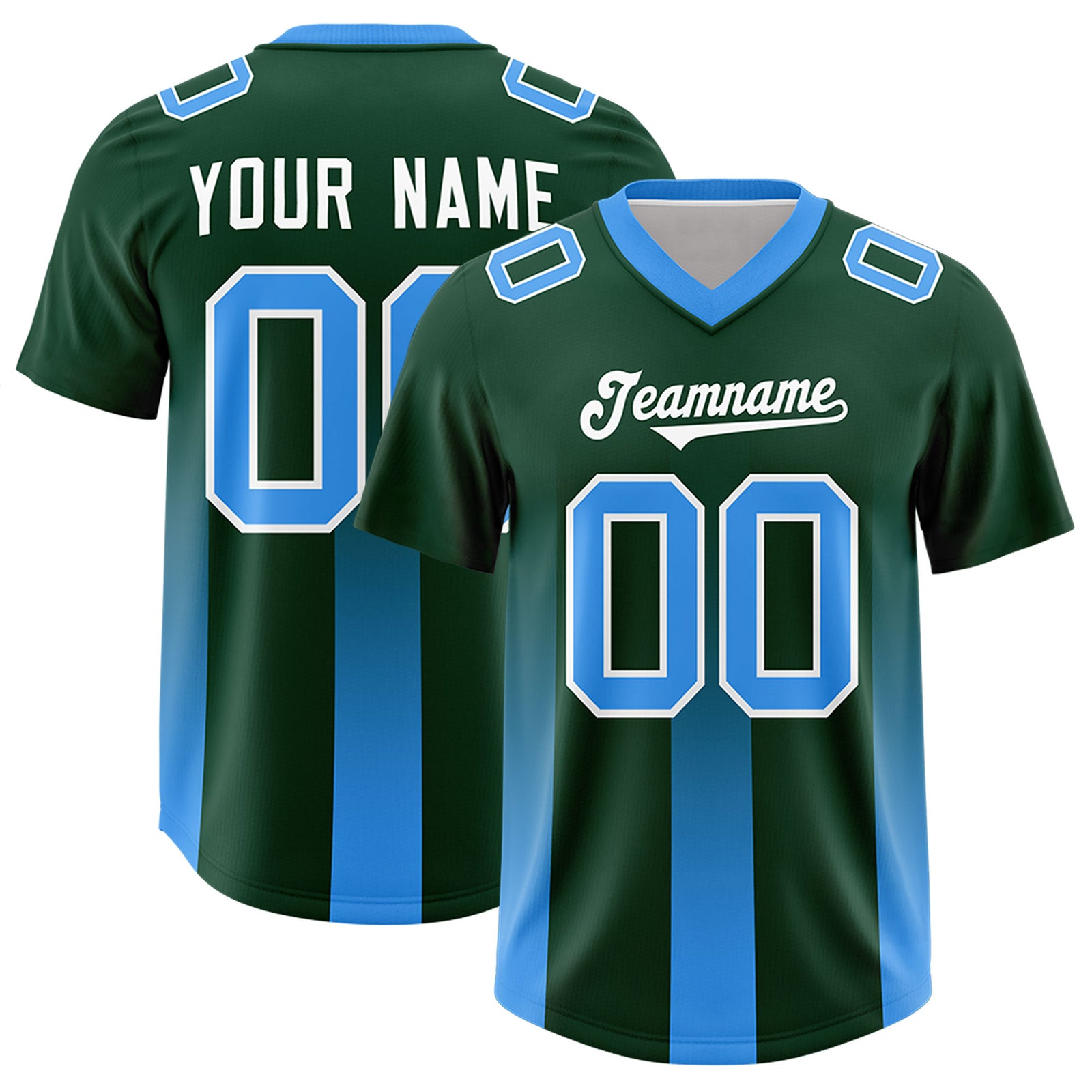 Custom Green Light Blue Vertical Width Stripe Gradient Fashion Personalized Team Football Jersey
