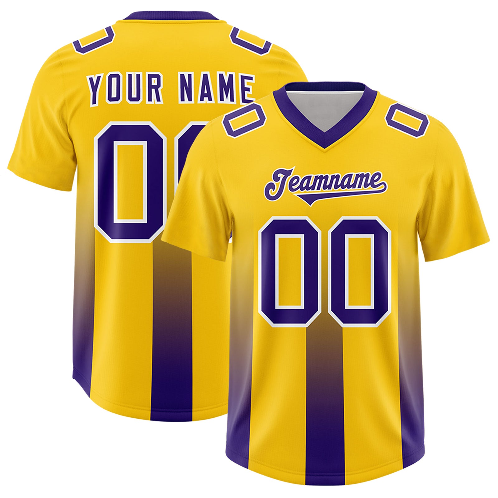 Custom Yellow Purple Vertical Width Stripe Gradient Fashion Personalized Team Football Jersey