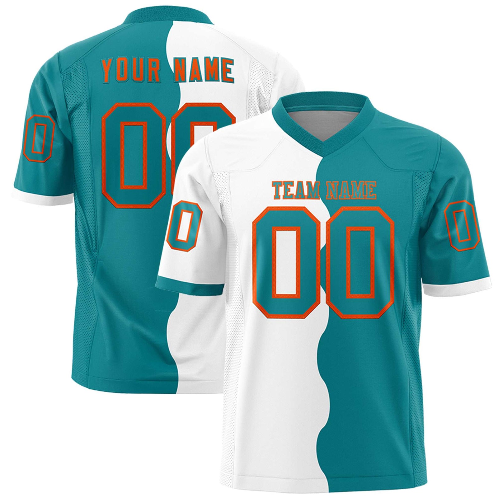Custom Aqua White Split Fashion Mesh Authentic Football Jersey