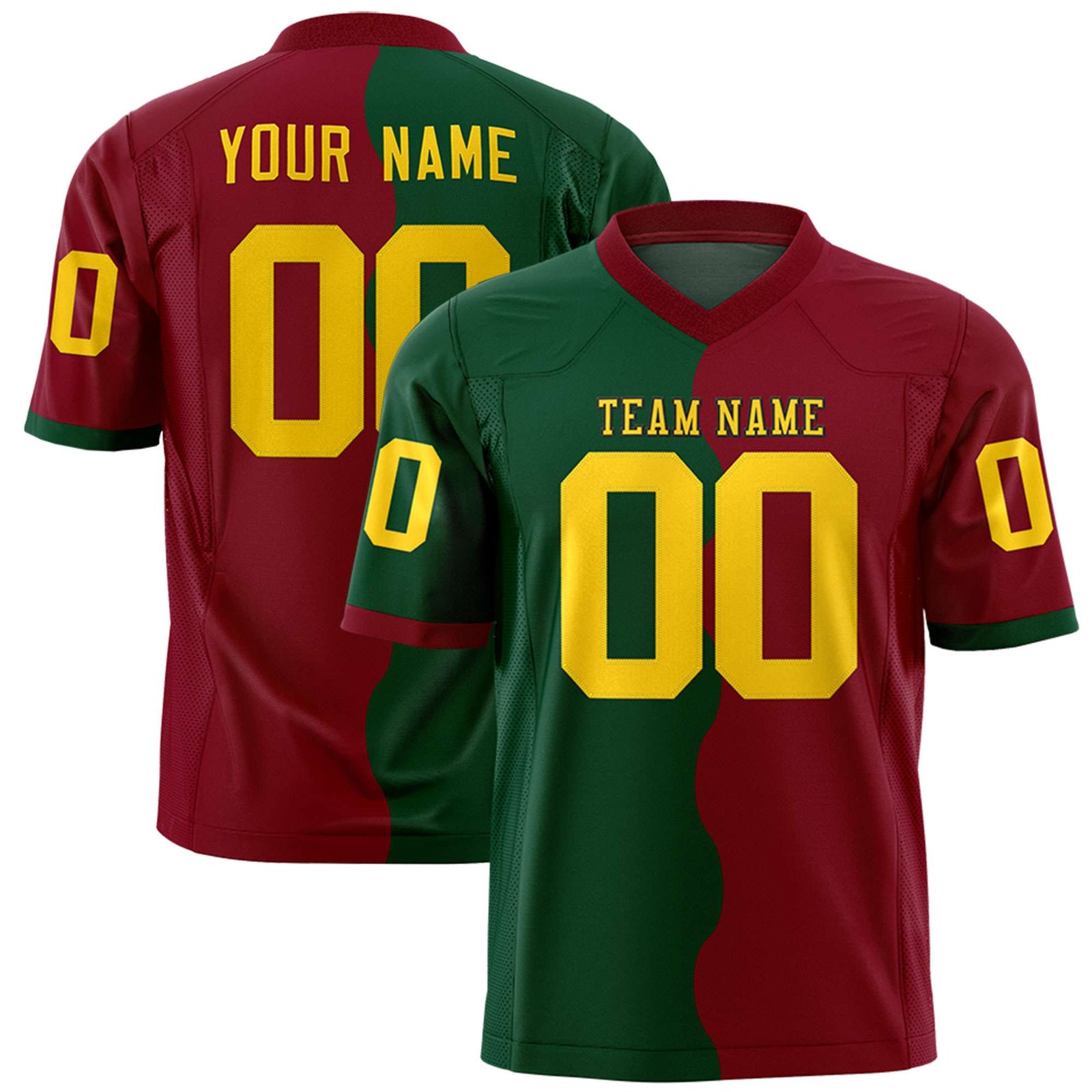 Custom Crimson Green Split Fashion Mesh Authentic Football Jersey