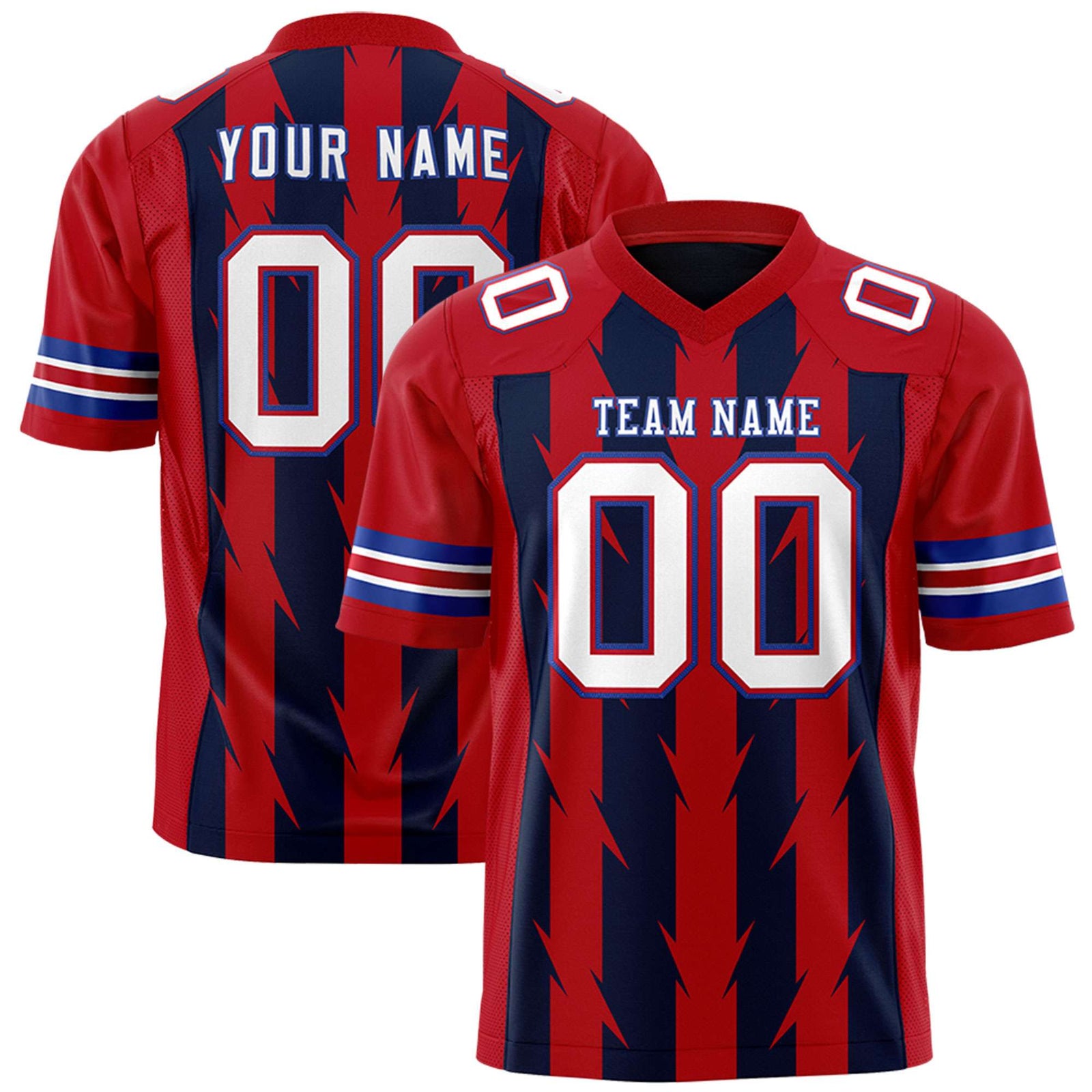 Custom Navy and Red Graffiti Pattern Practice Flag Football Jerseys For Youth & Mens| KXKSHOP