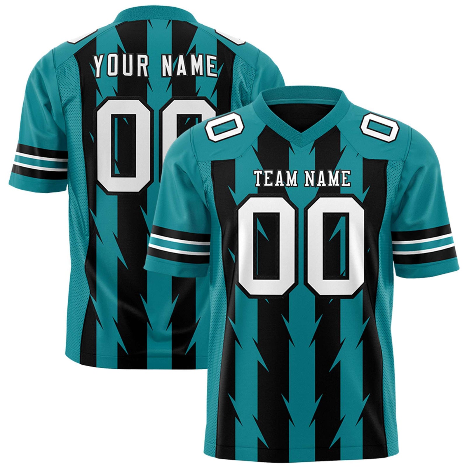 Custom Black and Aqua Graffiti Pattern Practice Flag Football Jerseys For Youth & Mens| KXKSHOP