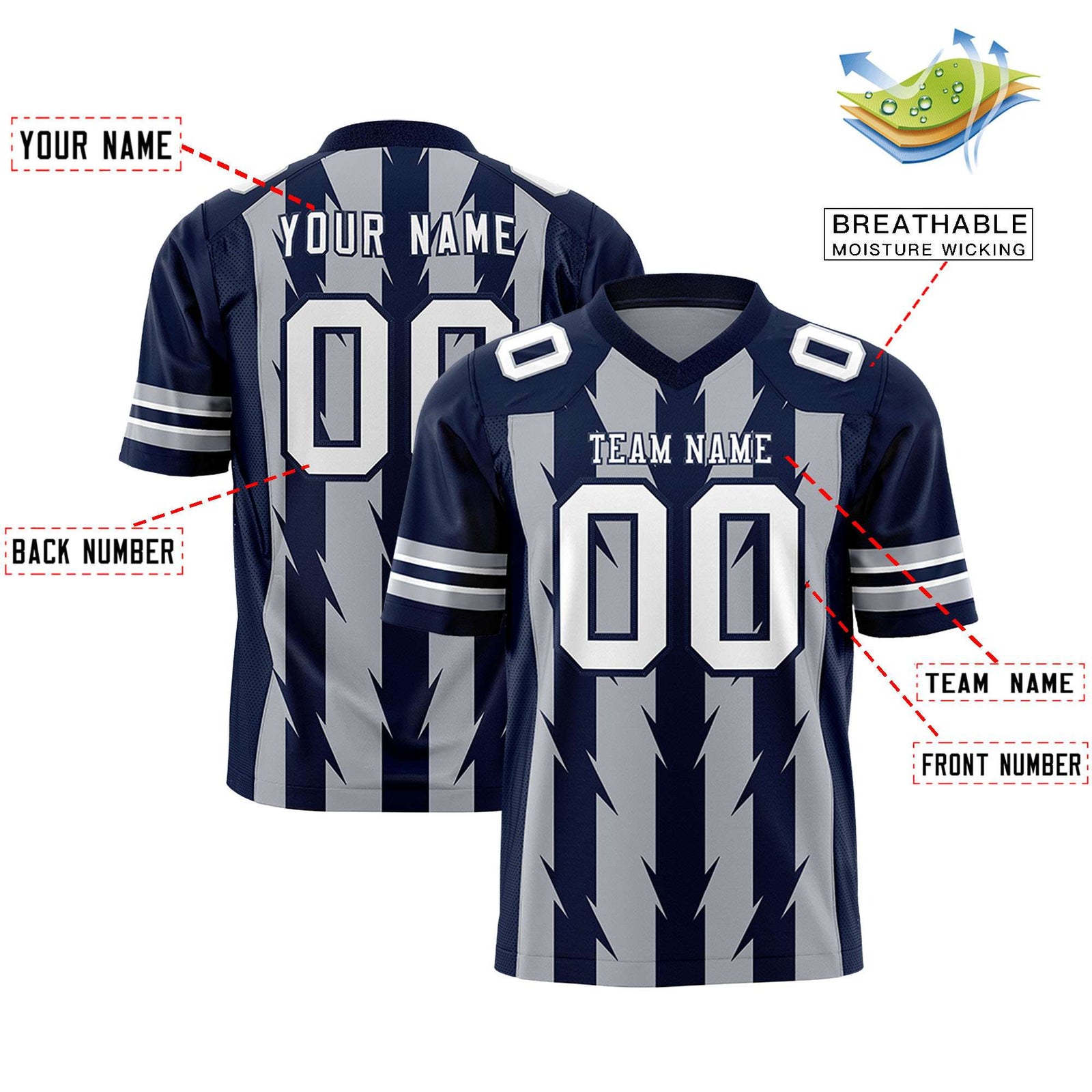 Custom Gray and Navy Graffiti Pattern Practice Flag Football Jerseys For Youth & Mens| KXKSHOP