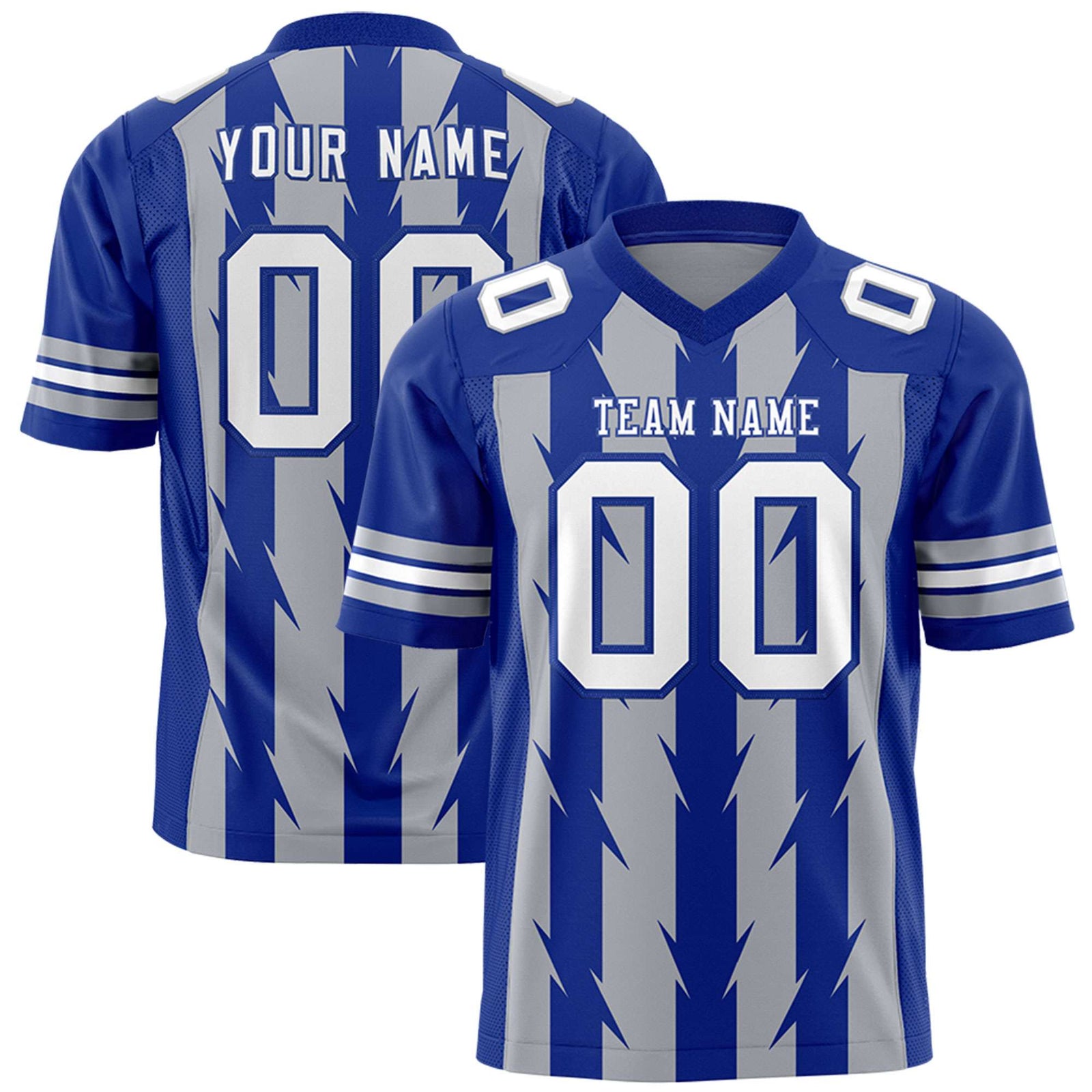 Custom Gray and Royal Graffiti Pattern Practice Flag Football Jerseys For Youth & Mens| KXKSHOP