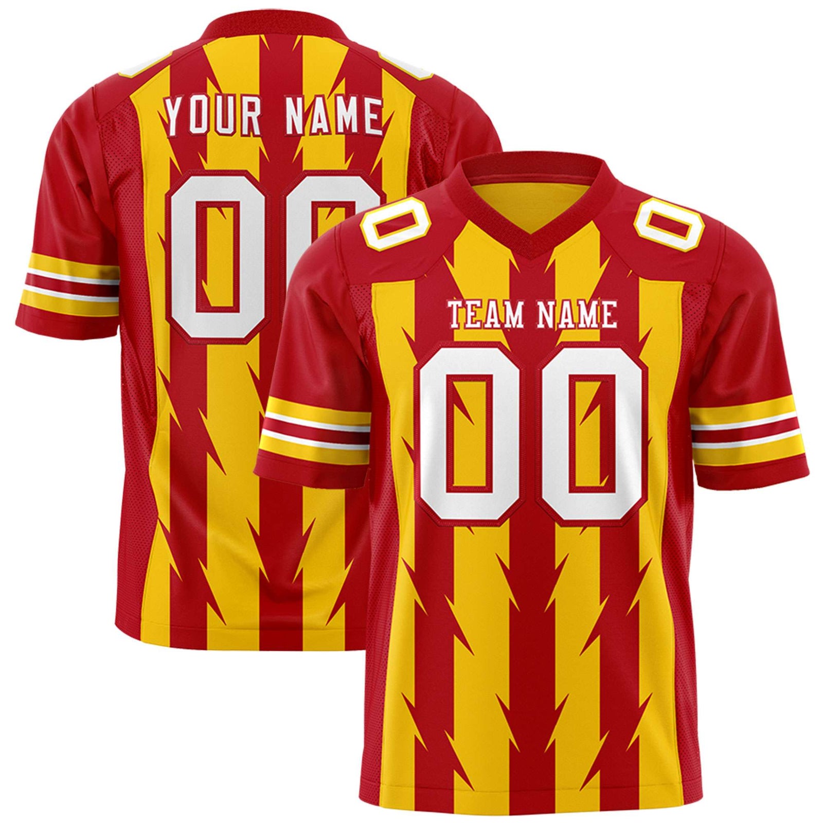 Custom Gold and Red Graffiti Pattern Practice Flag Football Jerseys For Youth & Mens| KXKSHOP