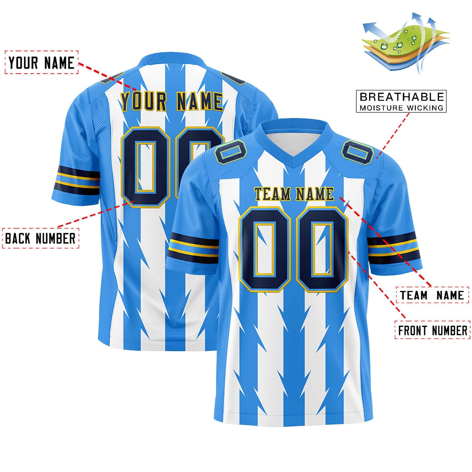 Custom White and Powder Blue Graffiti Pattern Practice Flag Football Jerseys For Youth & Mens| KXKSHOP