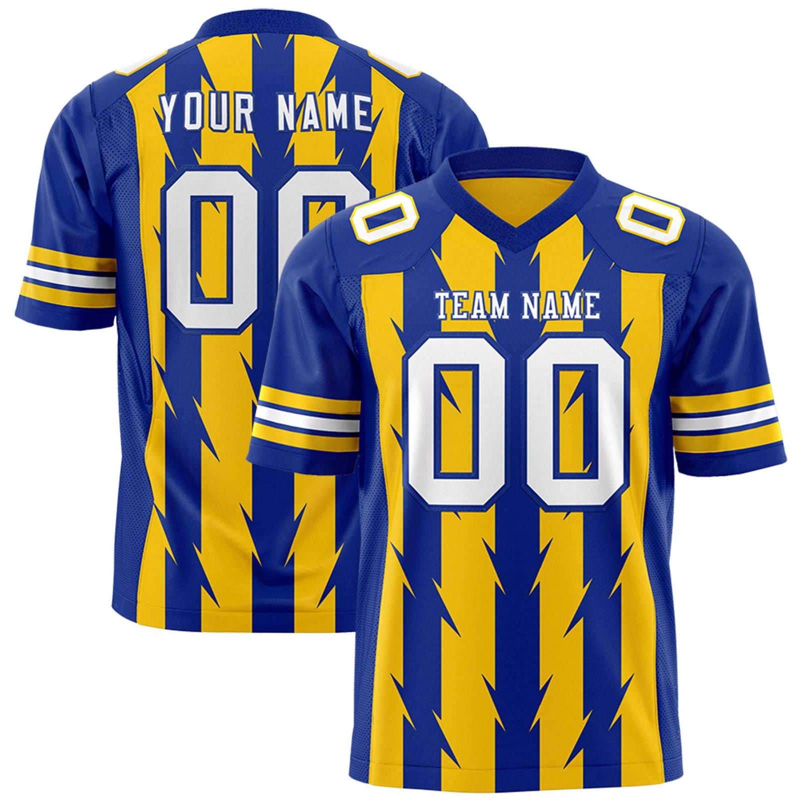Custom Gold and Royal Graffiti Pattern Practice Flag Football Jerseys For Youth & Mens| KXKSHOP