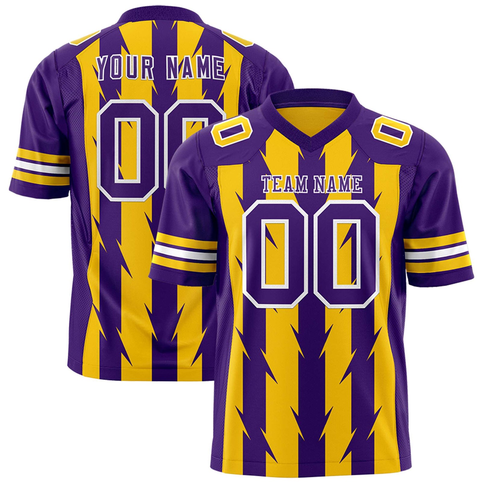 Custom Gold and Purple Graffiti Pattern Practice Flag Football Jerseys For Youth & Mens| KXKSHOP