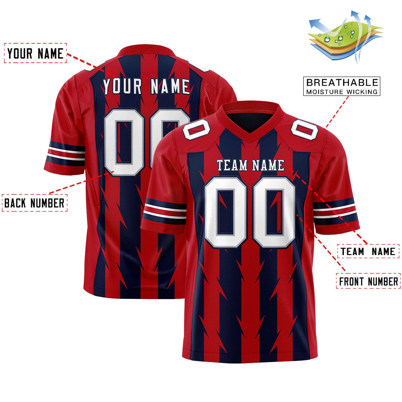 Custom Navy and Red Graffiti Pattern Practice Flag Football Jerseys For Youth & Mens| KXKSHOP