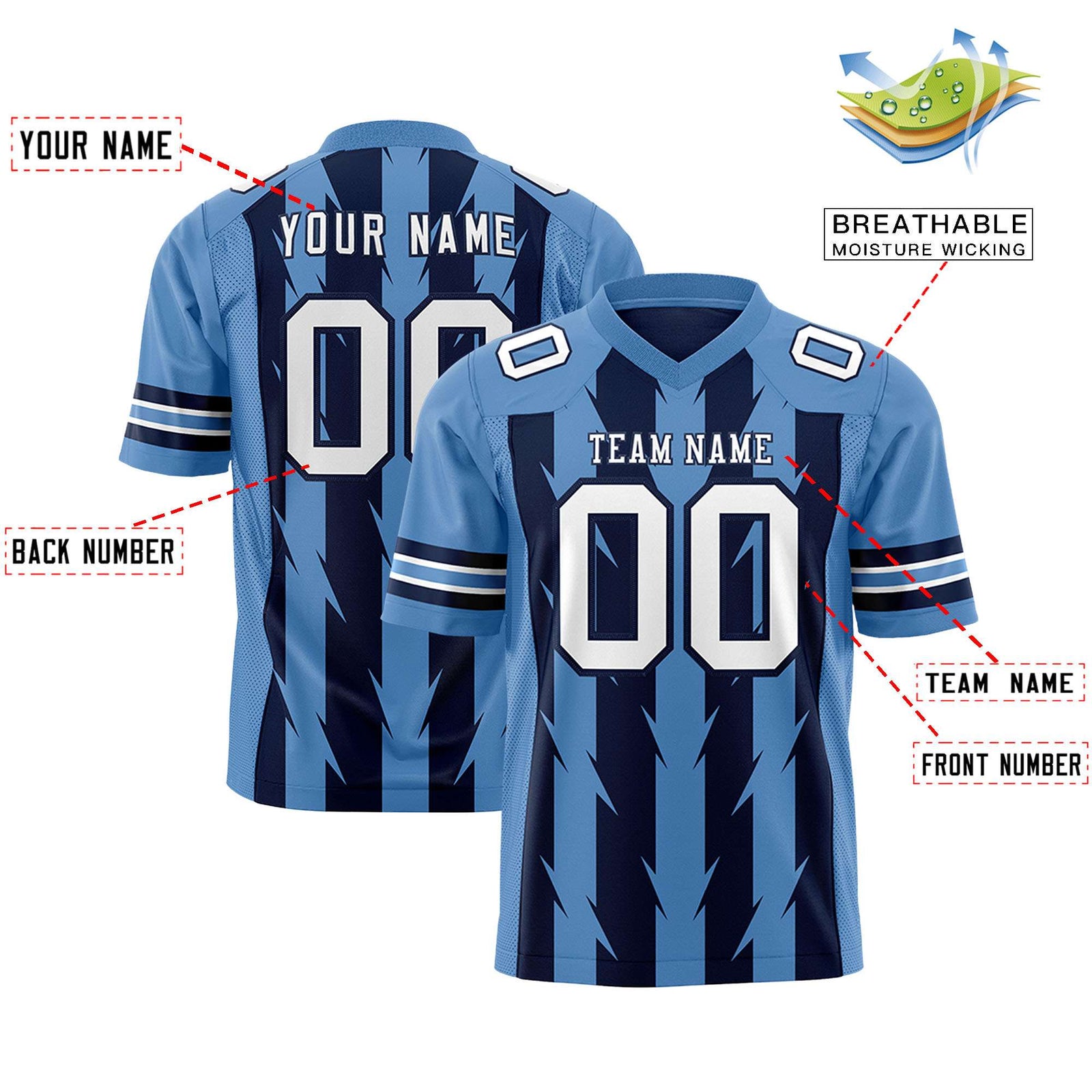 Custom Navy and Light Blue Graffiti Pattern Practice Flag Football Jerseys For Youth & Mens| KXKSHOP