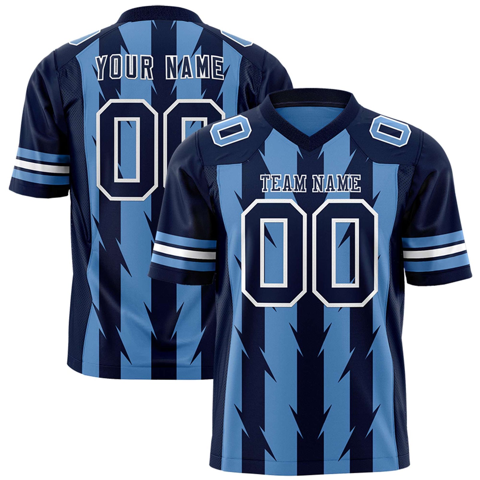 Custom Light Blue and Navy Graffiti Pattern Practice Flag Football Jerseys For Youth & Mens| KXKSHOP
