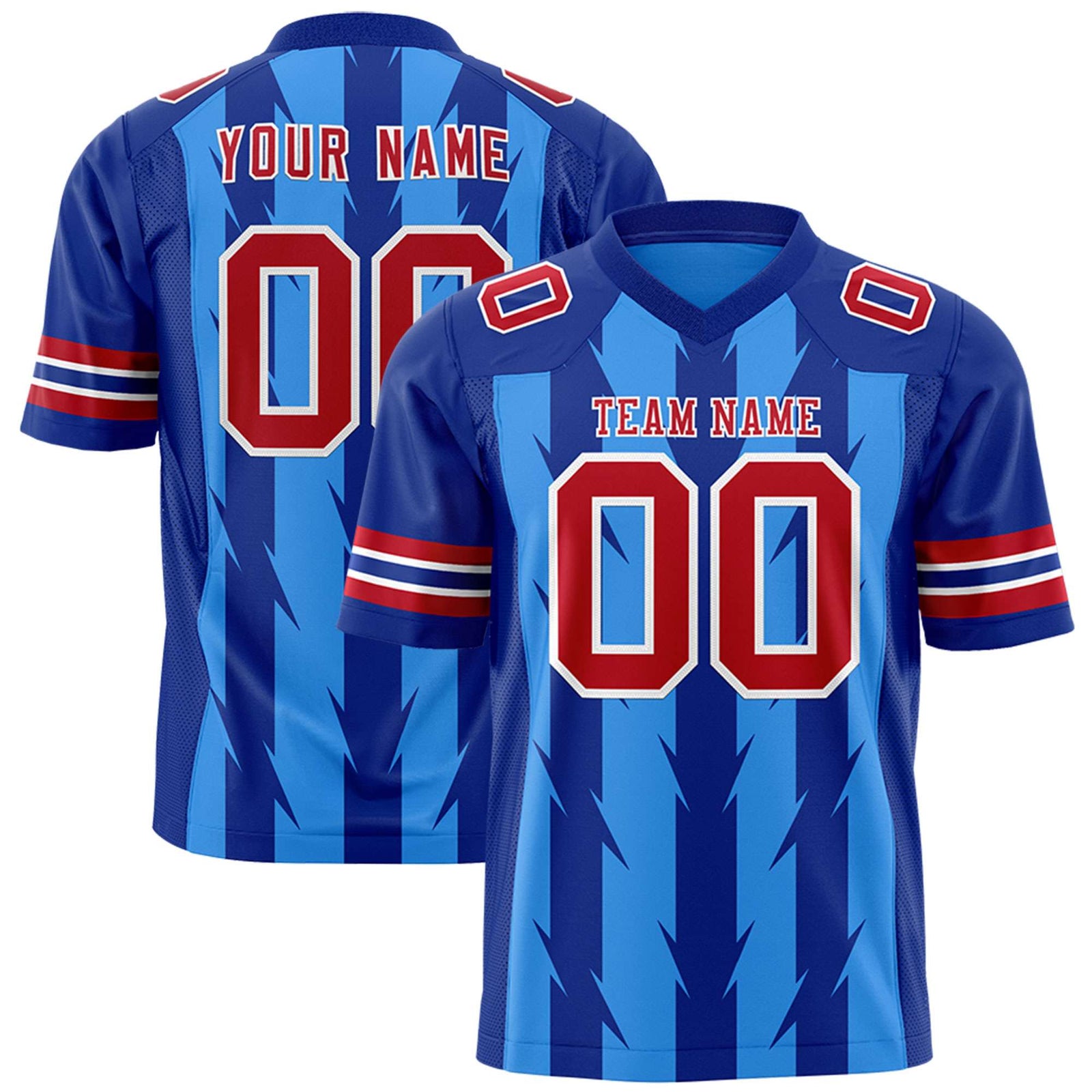 Custom Powder Blue and Royal Graffiti Pattern Practice Flag Football Jerseys For Youth & Mens| KXKSHOP