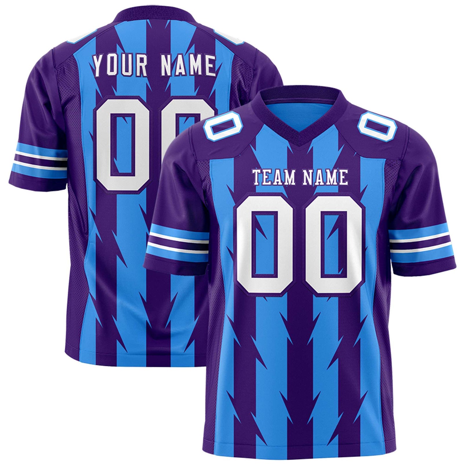 Custom Powder Blue and Purple Graffiti Pattern Practice Flag Football Jerseys For Youth & Mens| KXKSHOP