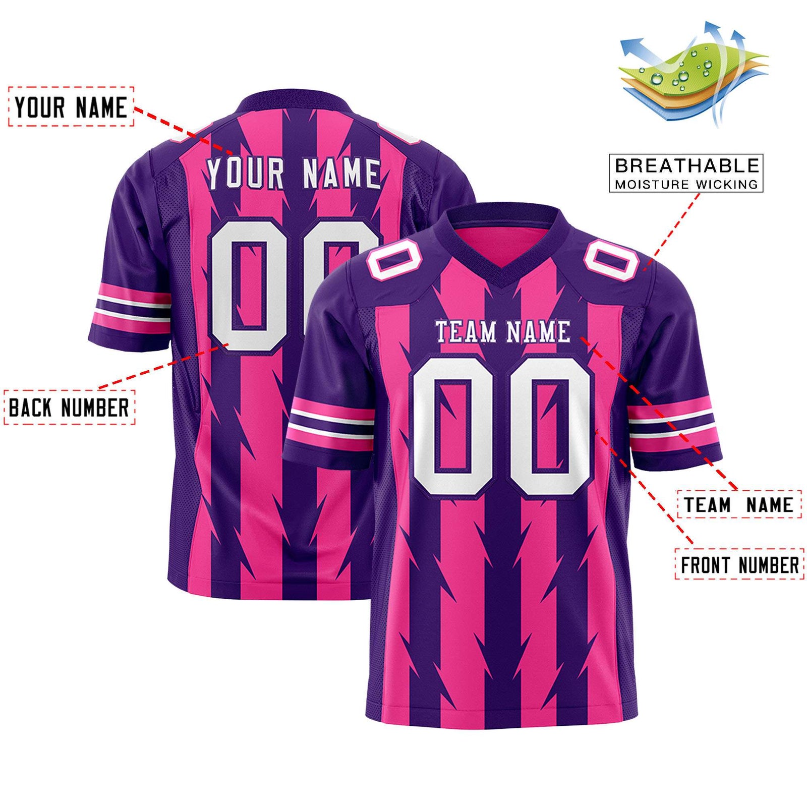Custom Pink and Purple Graffiti Pattern Practice Flag Football Jerseys For Youth & Mens| KXKSHOP