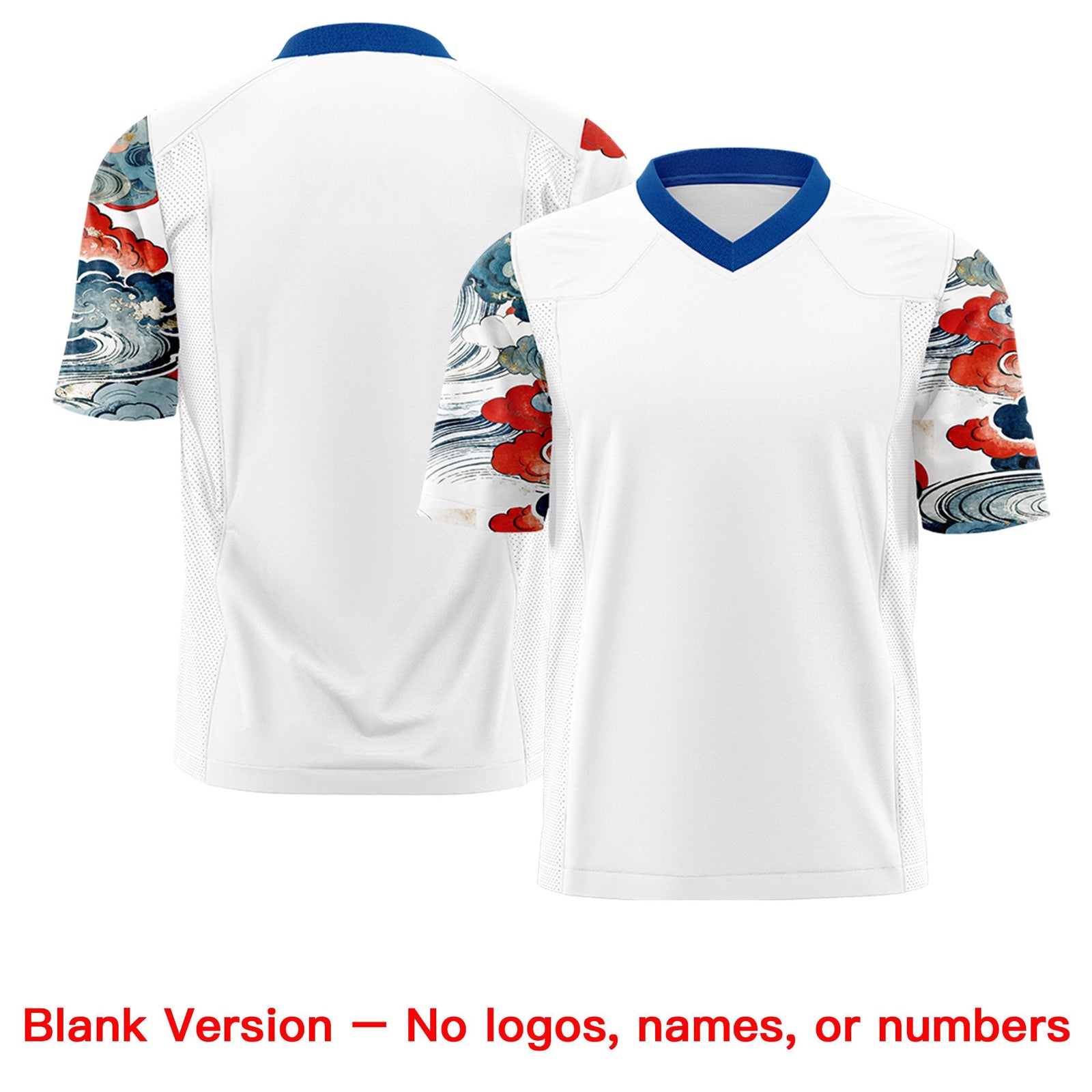 Custom White Royal Sleeve Ukiyo-e Auspicious Clouds Graffiti Pattern Football Jersey | For Men,For Women | KXKSHOP