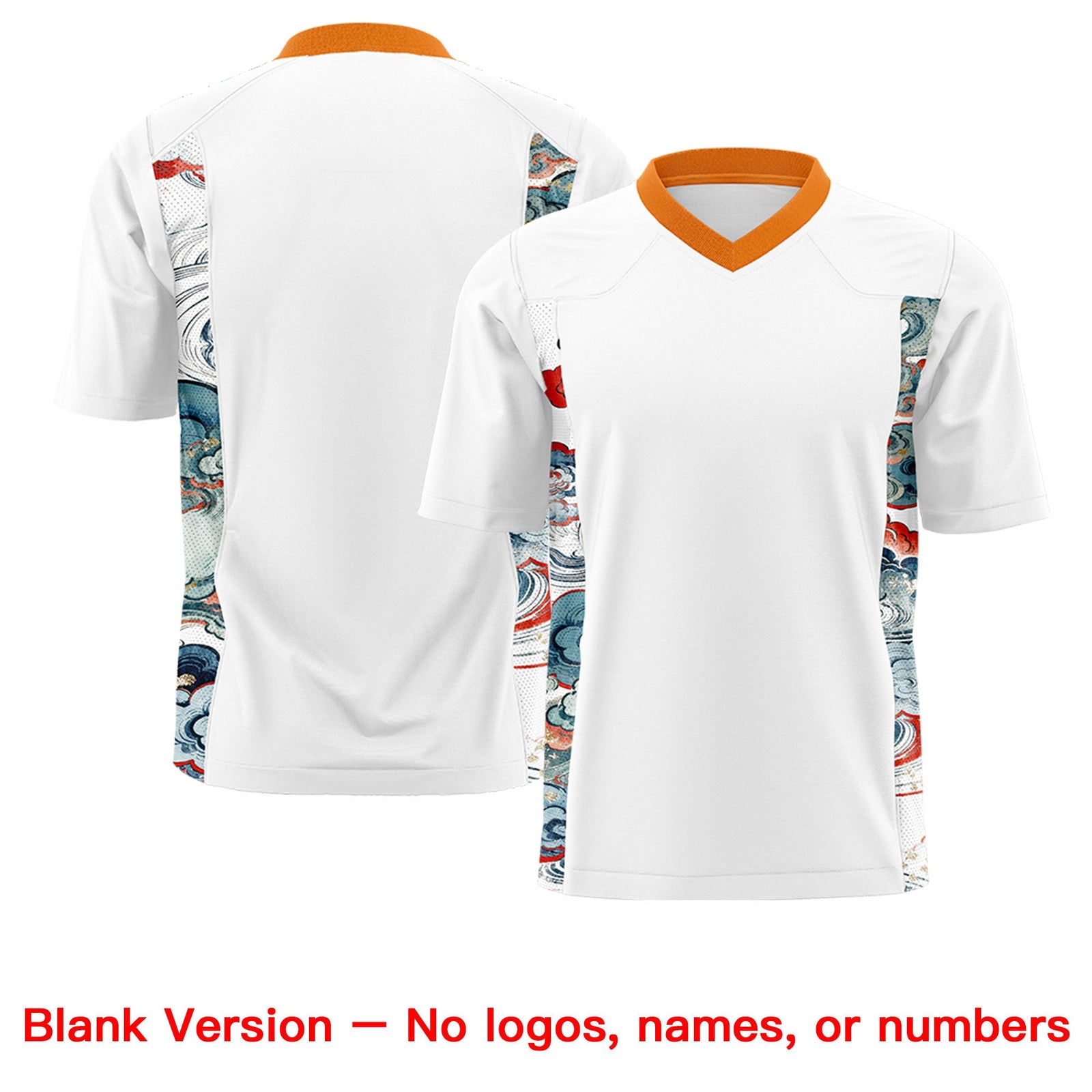 Custom White Orange Ukiyo-e Auspicious Clouds Graffiti Pattern Football Jersey | For Men,For Women | KXKSHOP
