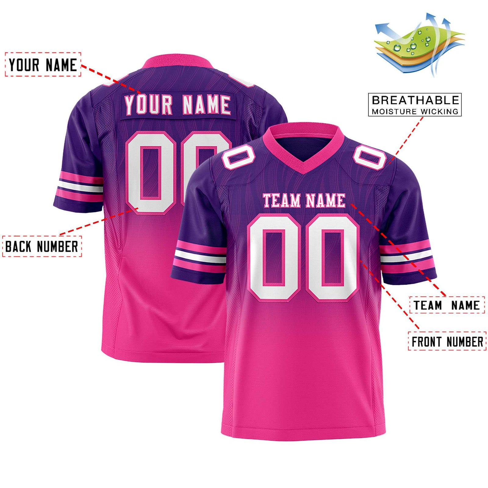 Custom Purple and Pink Customize Flag Football Jersey-7v7 Football Uniforms | KXKSHOP