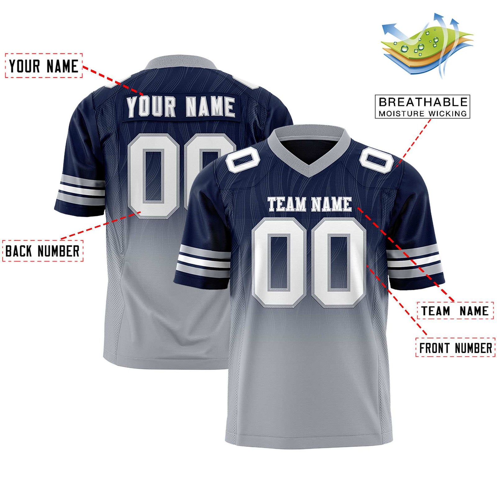 Custom Navy and Gray Customize Flag Football Jersey-7v7 Football Uniforms | KXKSHOP