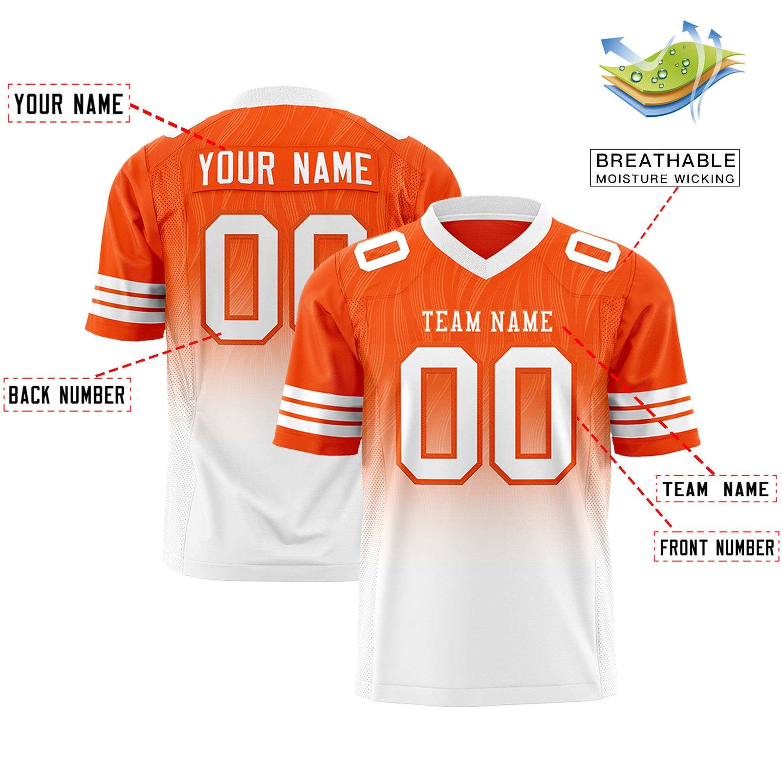 Custom Orange and White Customize Flag Football Jersey-7v7 Football Uniforms | KXKSHOP