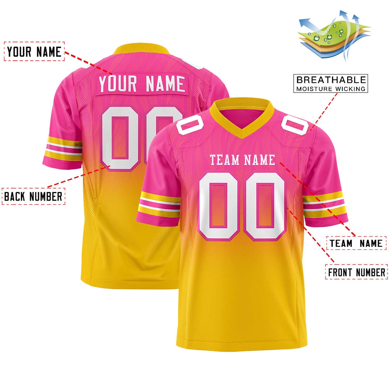 Custom Pink and Gold Customize Flag Football Jersey-7v7 Football Uniforms | KXKSHOP
