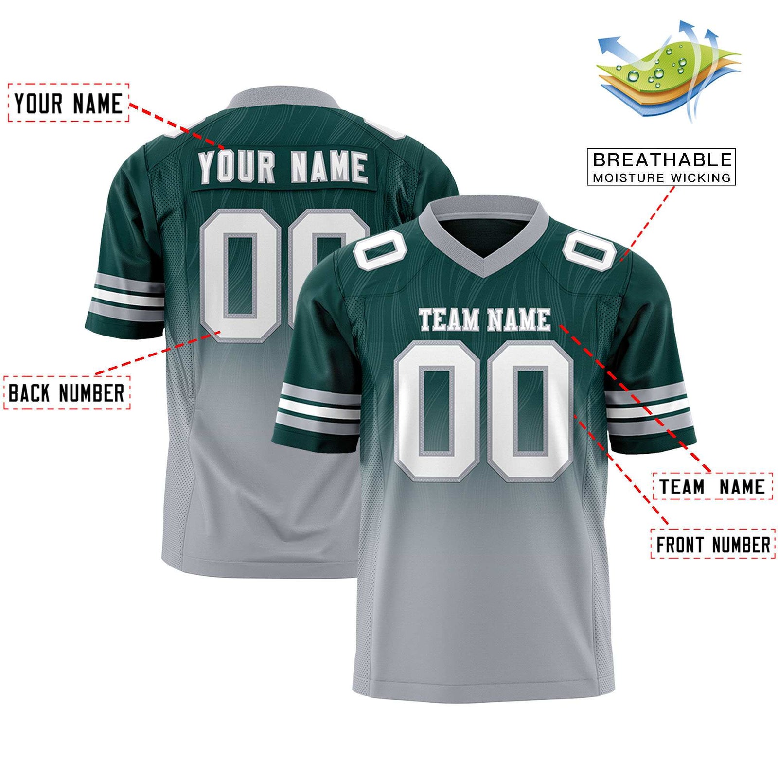 Custom Midnight Green and Gray Customize Flag Football Jersey-7v7 Football Uniforms | KXKSHOP