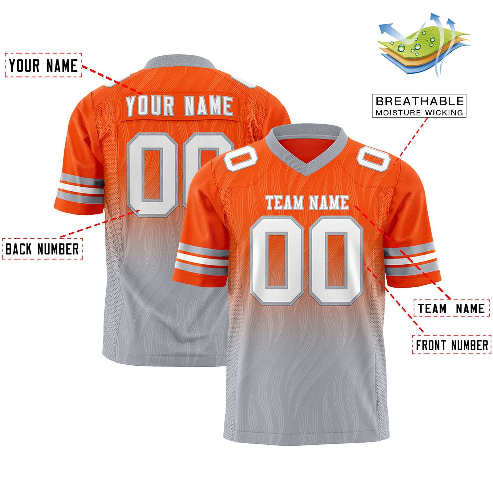 Custom Orange and Gray Customize Flag Football Jersey-7v7 Football Uniforms | KXKSHOP