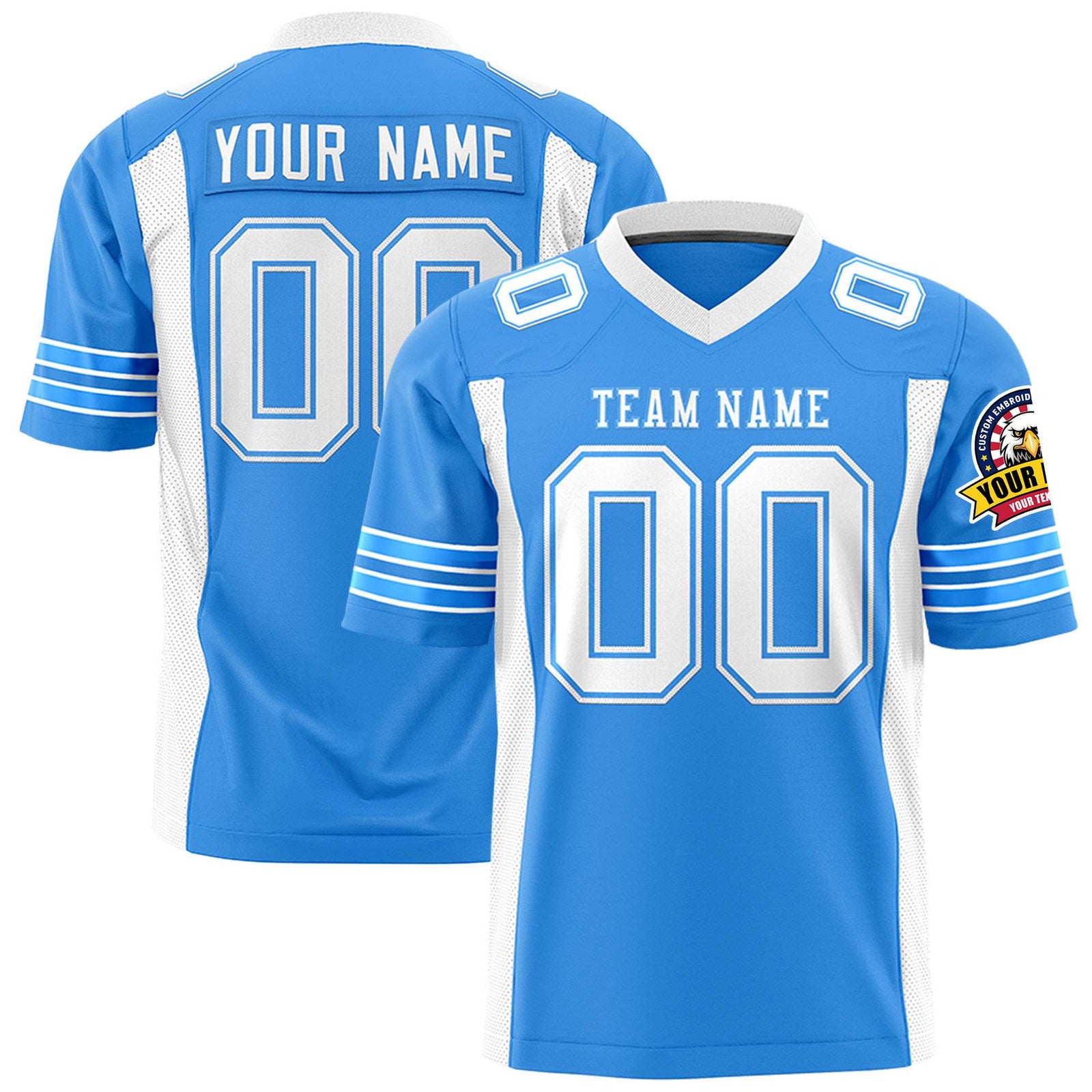 Custom Powder Blue White Personalized Insert Color Design Authentic Football Jersey