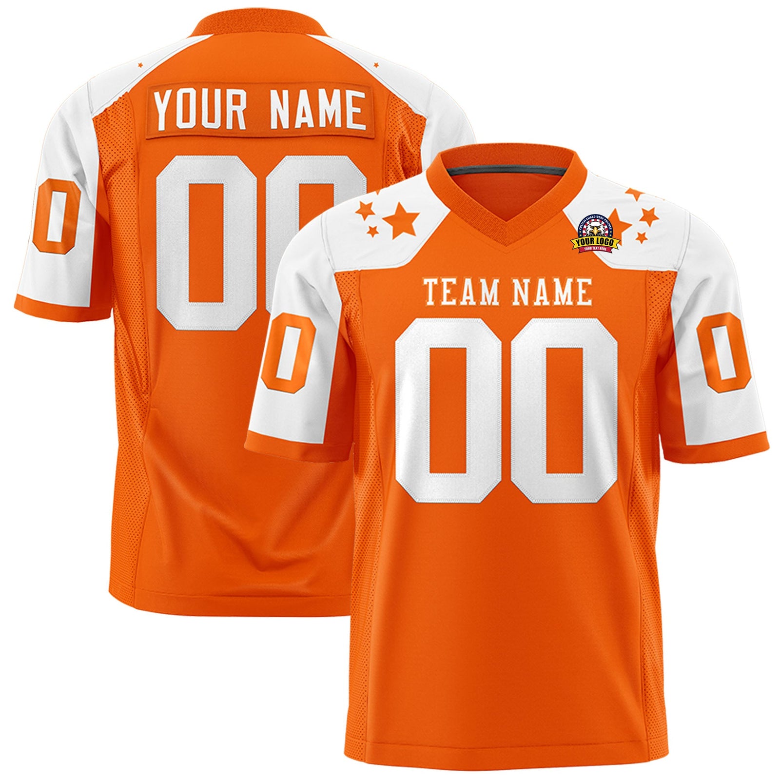 Custom Orange White Personalized Shoulder Star Pattern Authentic Flag Football Jersey