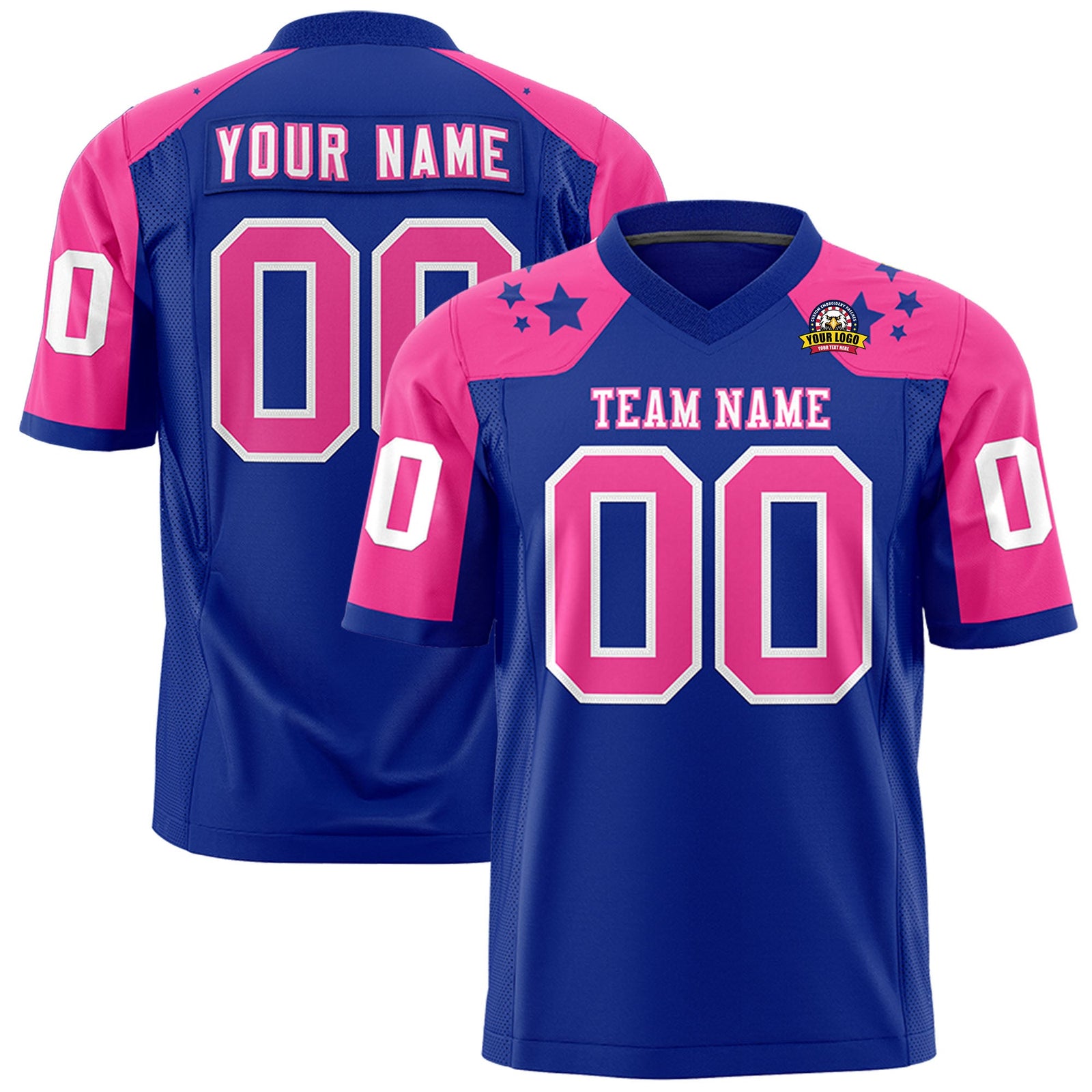 Custom Royal Pink Personalized Shoulder Star Pattern Authentic Flag Football Jersey