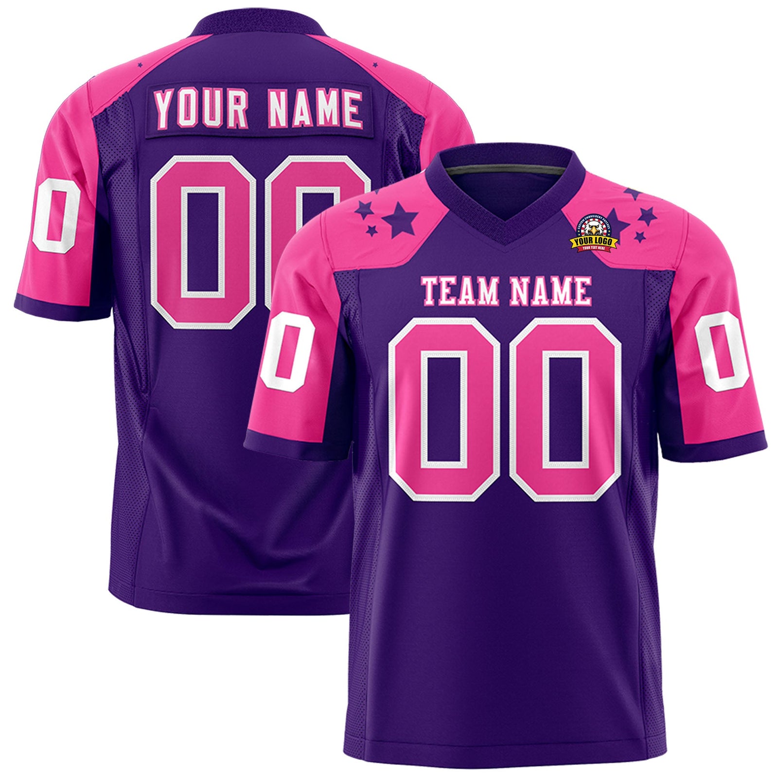 Custom Purple Pink Personalized Shoulder Star Pattern Authentic Flag Football Jersey