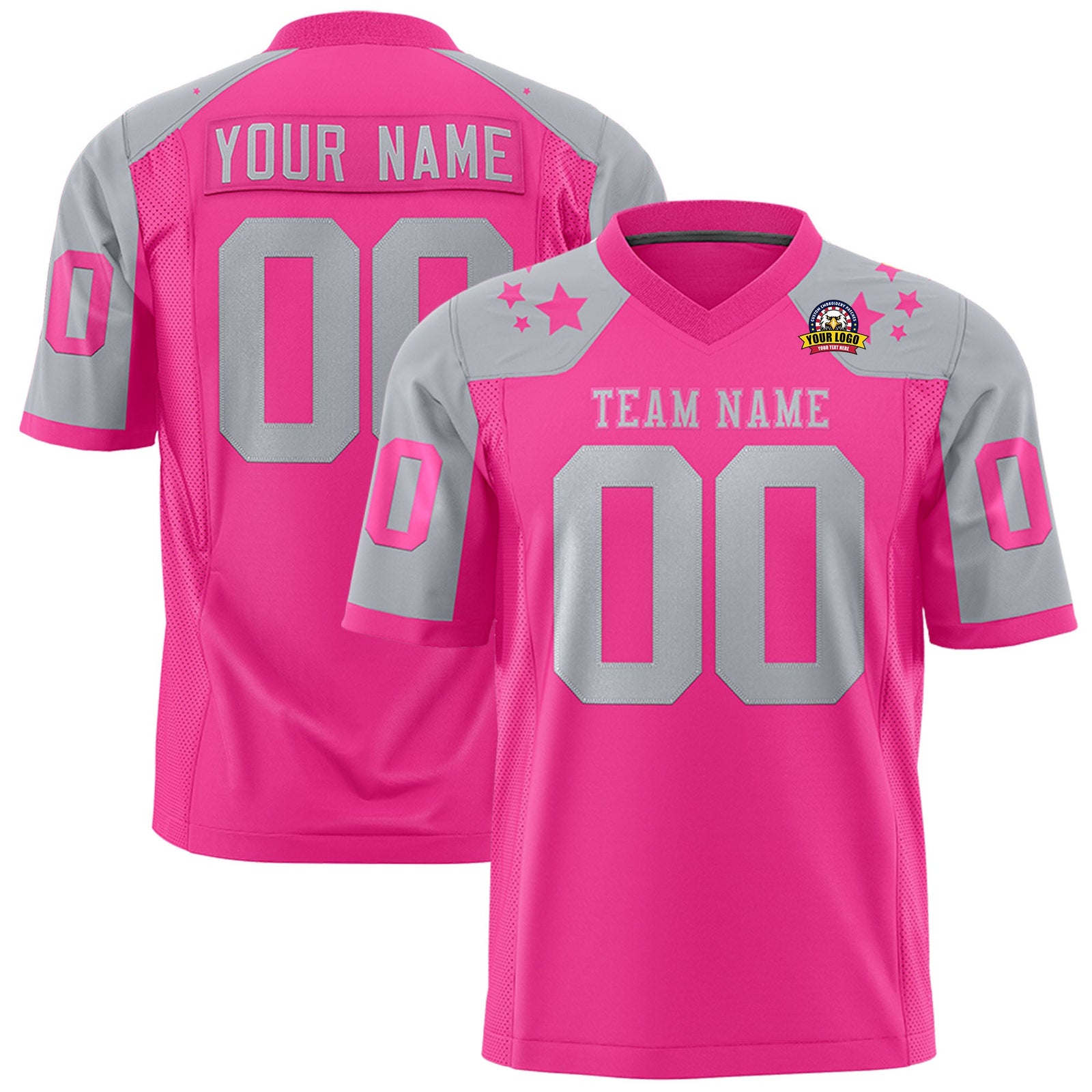 Custom Pink Gray Personalized Shoulder Star Pattern Authentic Flag Football Jersey