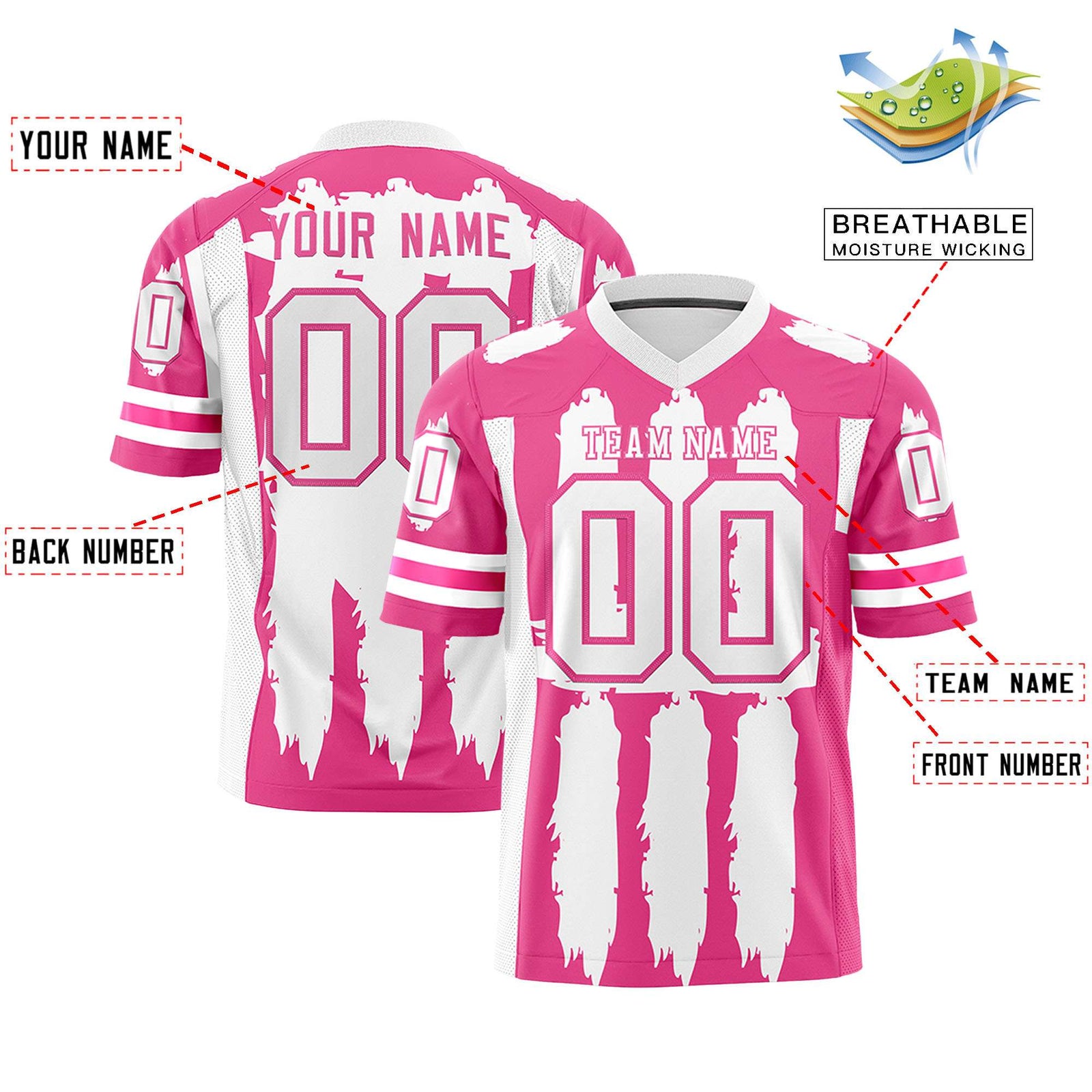 Custom Flag Football Jersey | Pink White and Graffiti Pattern Practice 7on7 Uniforms | Add name, number & logo| KXKSHOP