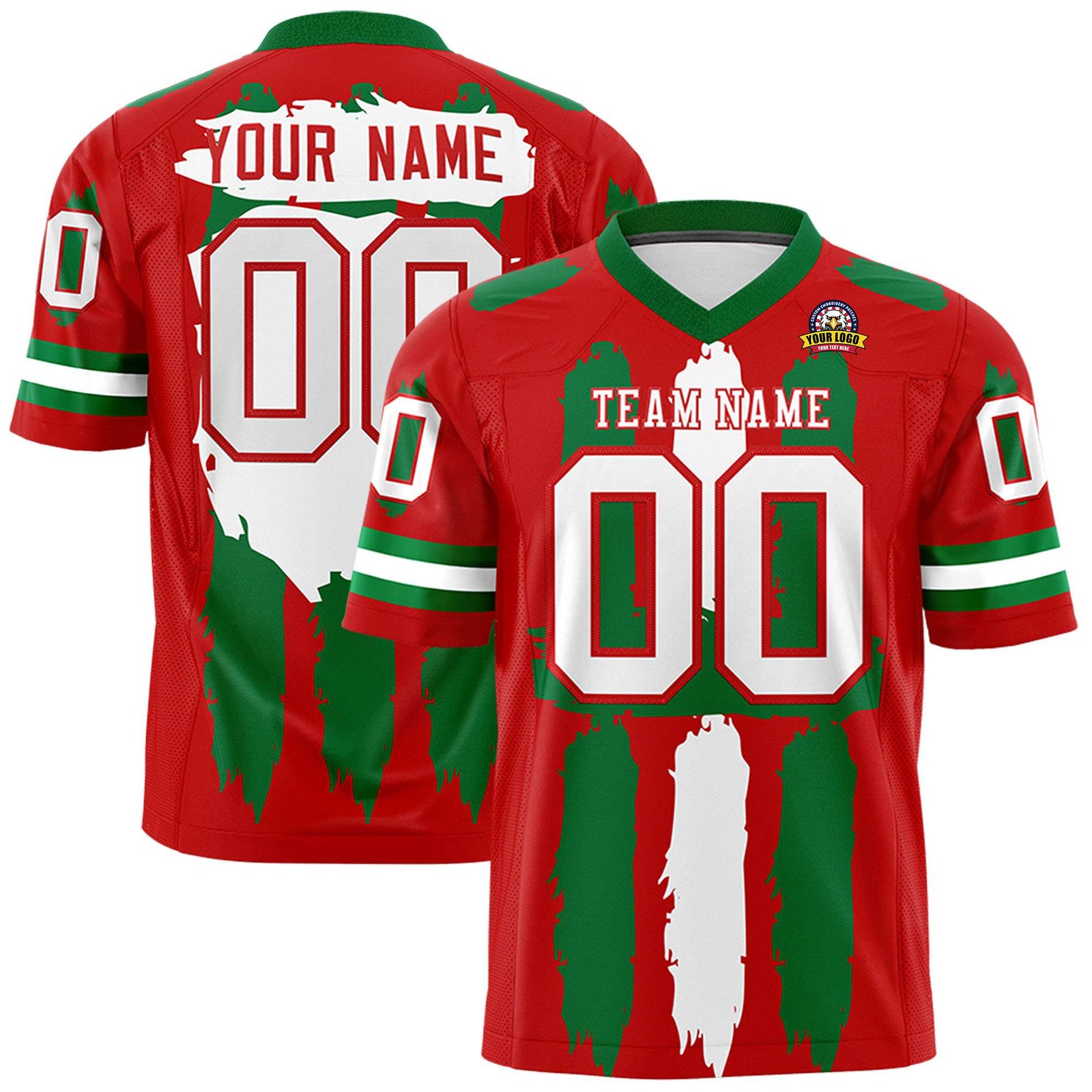 Custom Flag Football Jersey | Red Kelly Green and White Graffiti Pattern Practice 7on7 Uniforms | Add name, number & logo| KXKSHOP