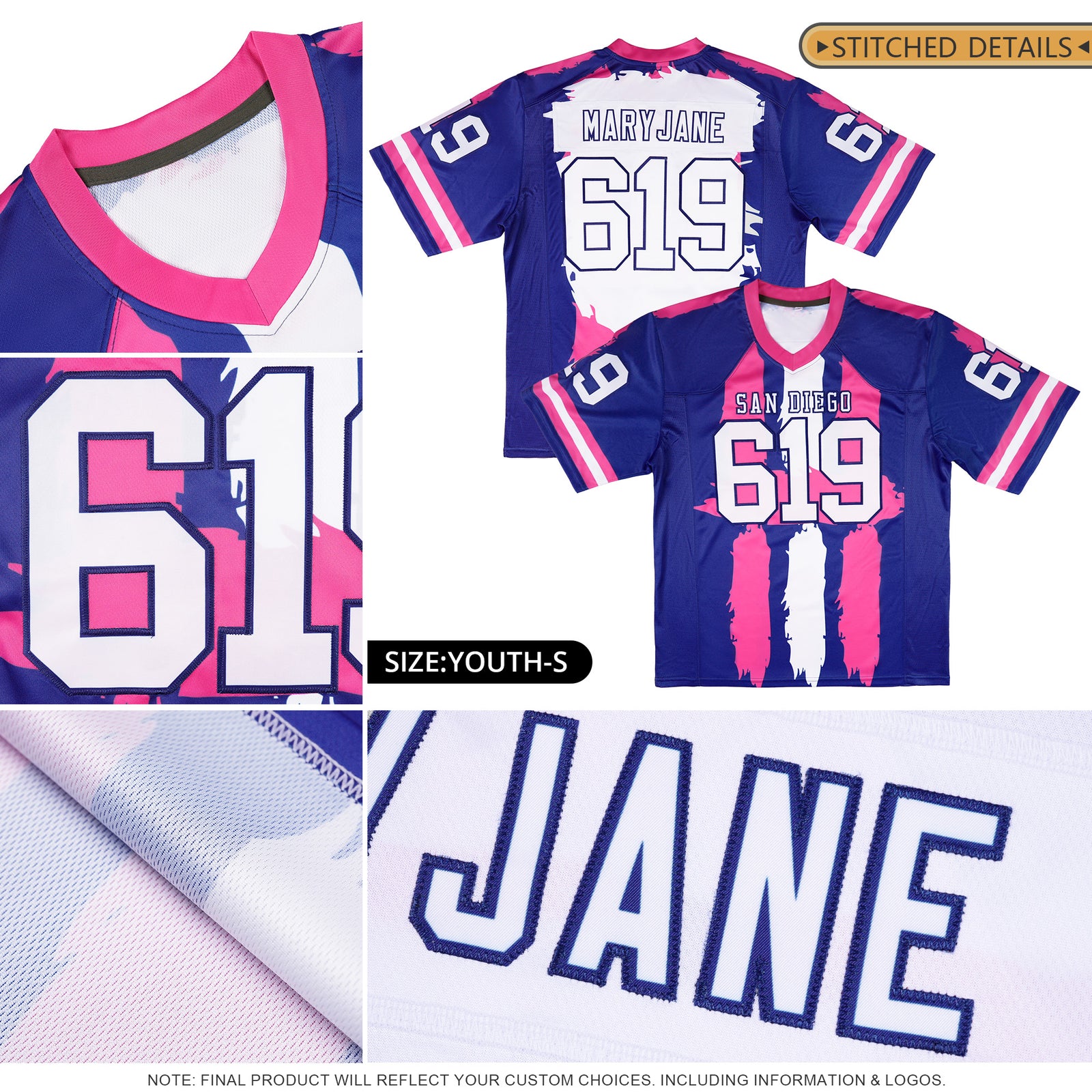 Custom Flag Football Jersey | Royal Pink and White Graffiti Pattern Practice 7on7 Uniforms | Add name, number & logo| KXKSHOP