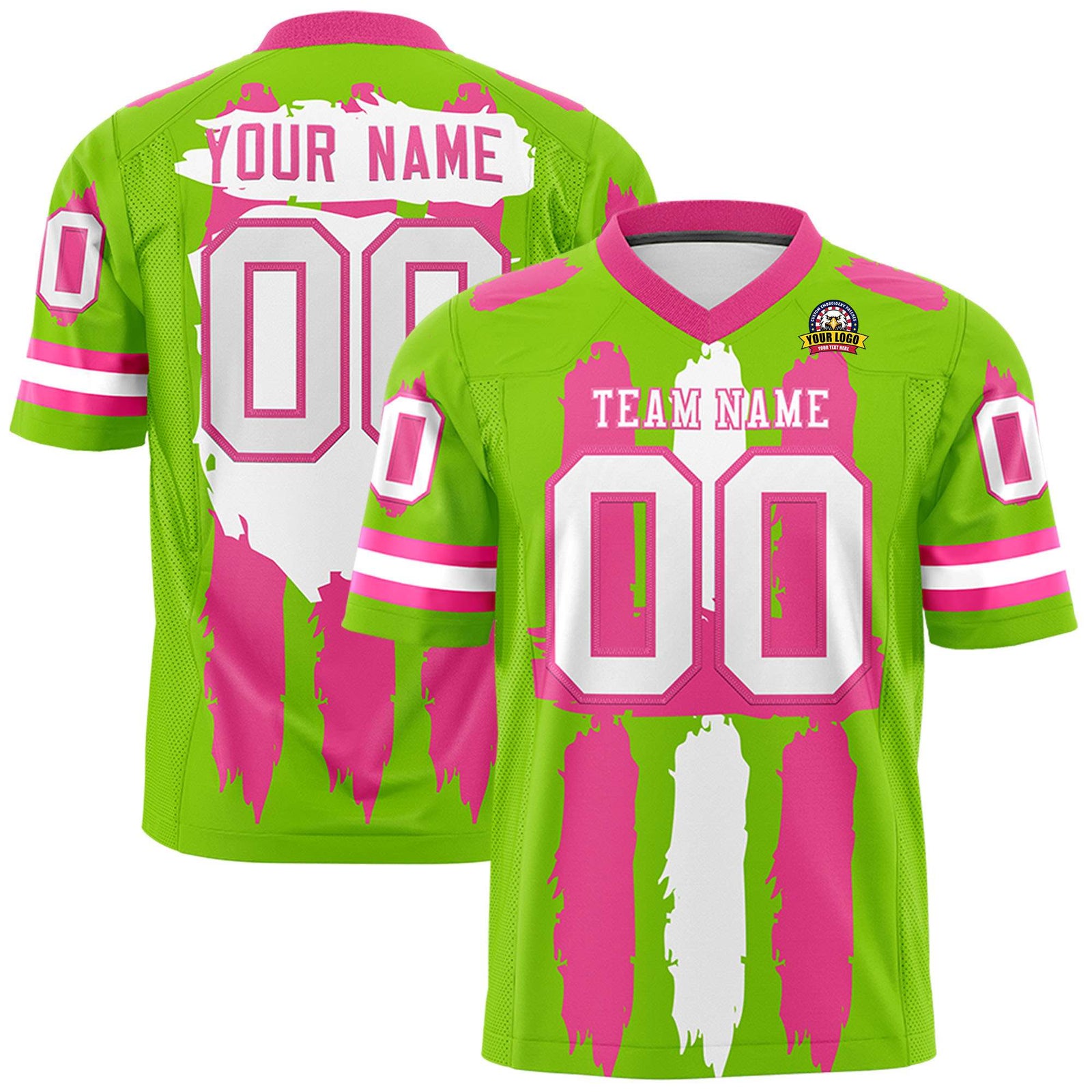 Custom Flag Football Jersey | Neon Green Pink and White Graffiti Pattern Practice 7on7 Uniforms | Add name, number & logo| KXKSHOP