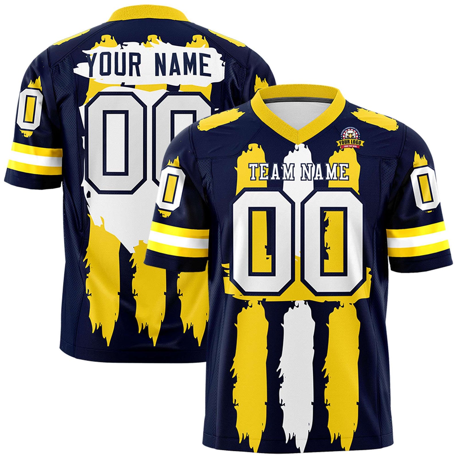 Custom Flag Football Jersey | Navy Gold and White Graffiti Pattern Practice 7on7 Uniforms | Add name, number & logo| KXKSHOP