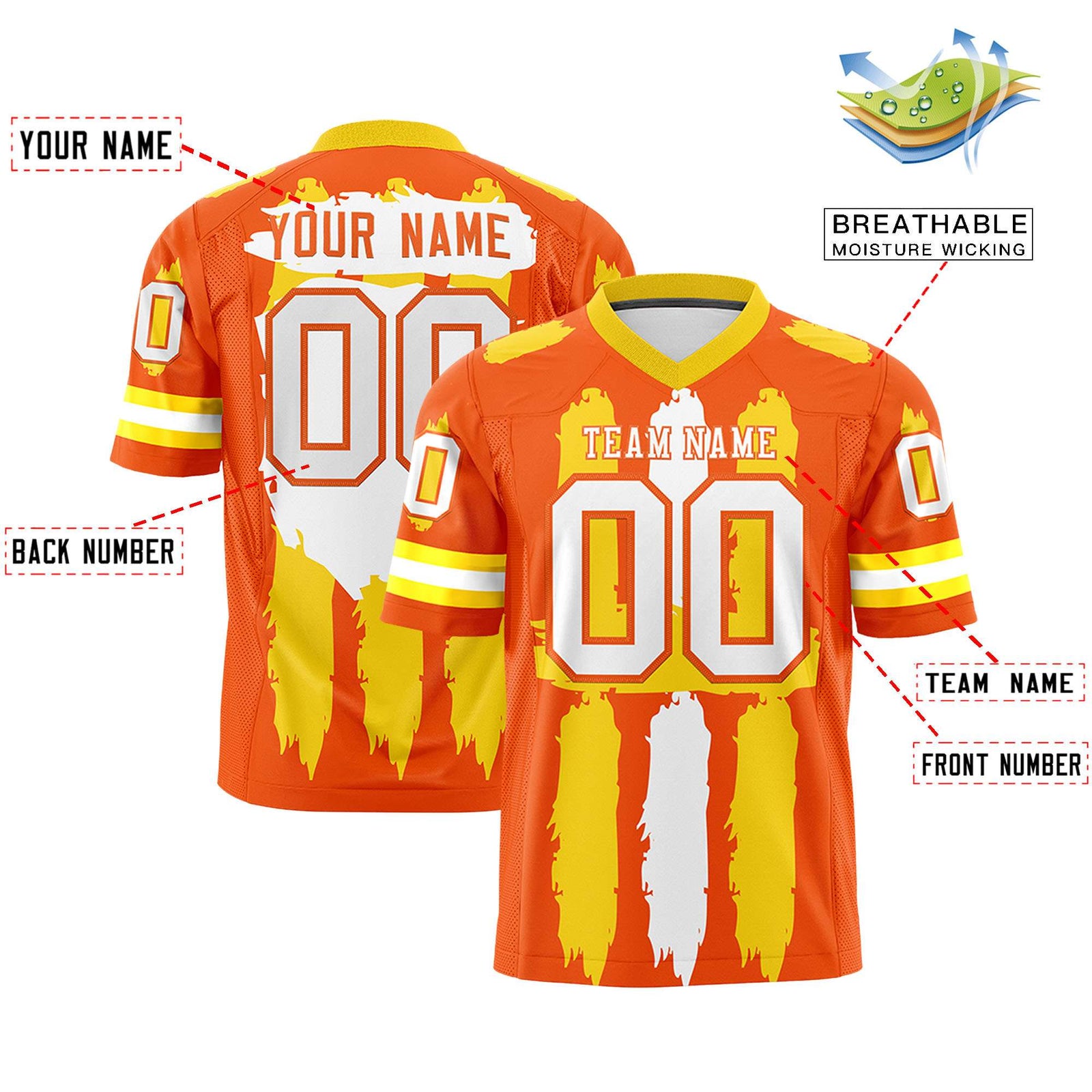 Custom Flag Football Jersey | Orange White Graffiti Pattern Practice 7on7 Uniforms | Add name, number & logo| KXKSHOP