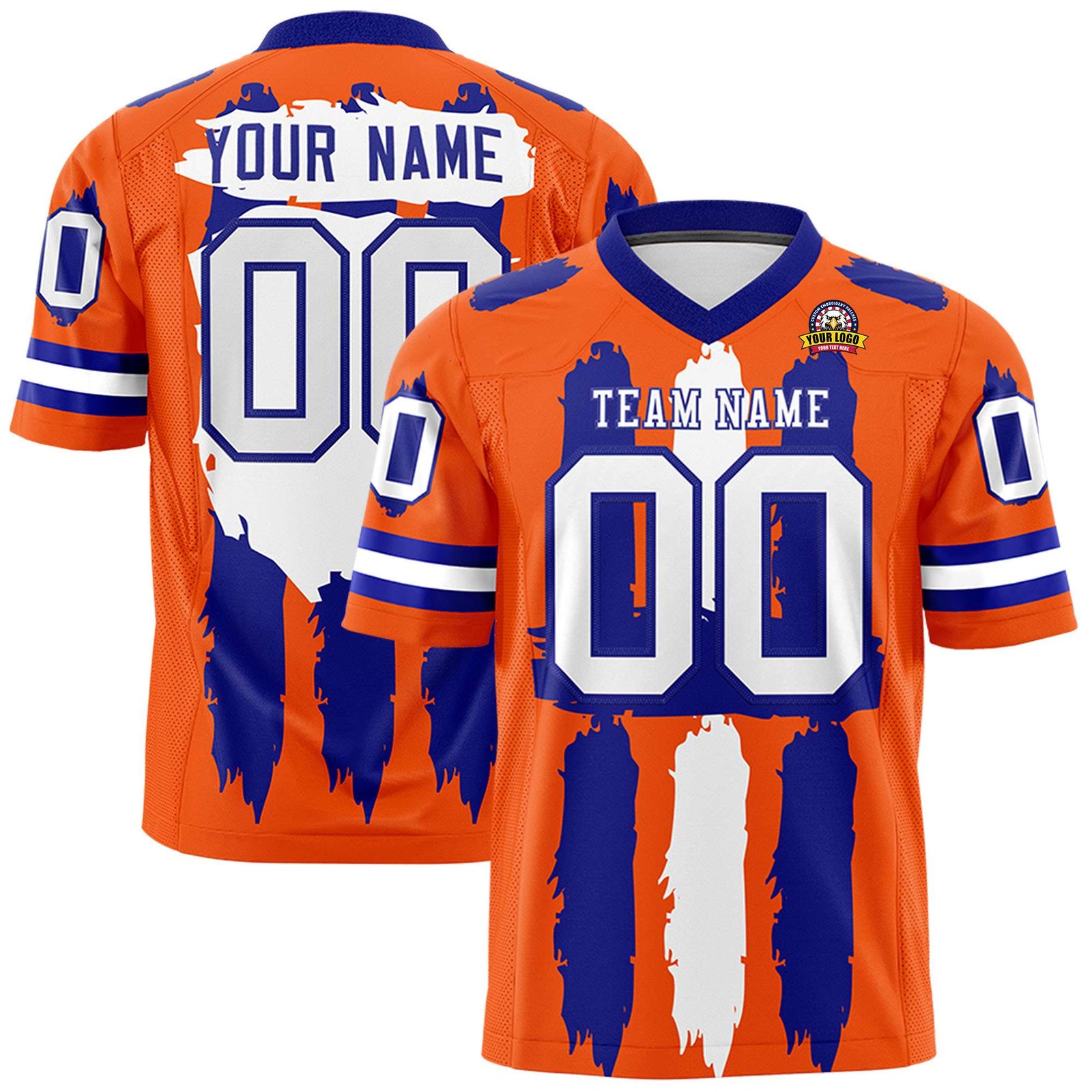 Custom Flag Football Jersey | Orange Royal and White Graffiti Pattern Practice 7on7 Uniforms | Add name, number & logo| KXKSHOP