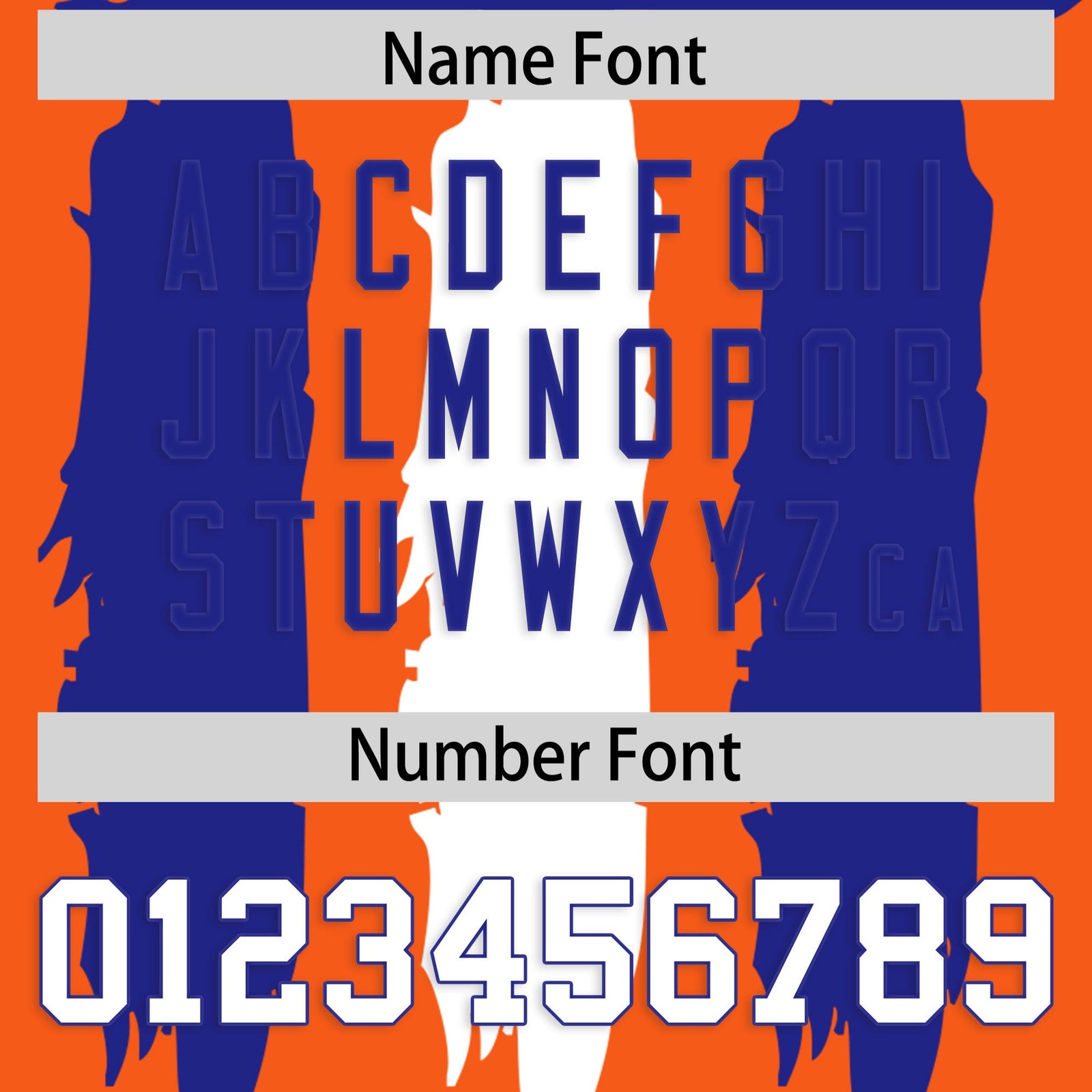 Custom Flag Football Jersey | Orange Royal and White Graffiti Pattern Practice 7on7 Uniforms | Add name, number & logo| KXKSHOP