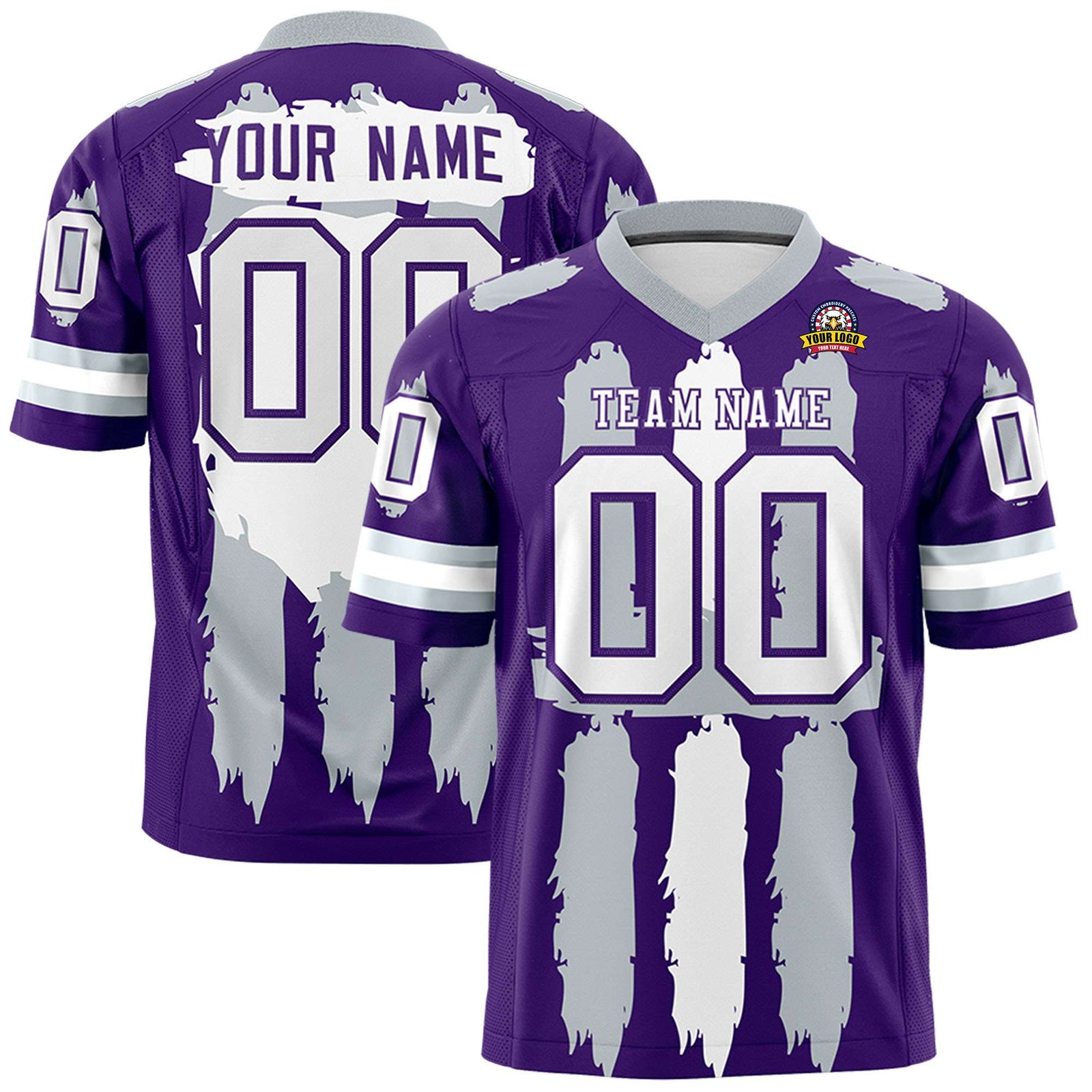 Custom Flag Football Jersey | Purple Silver and White Graffiti Pattern Practice 7on7 Uniforms | Add name, number & logo| KXKSHOP