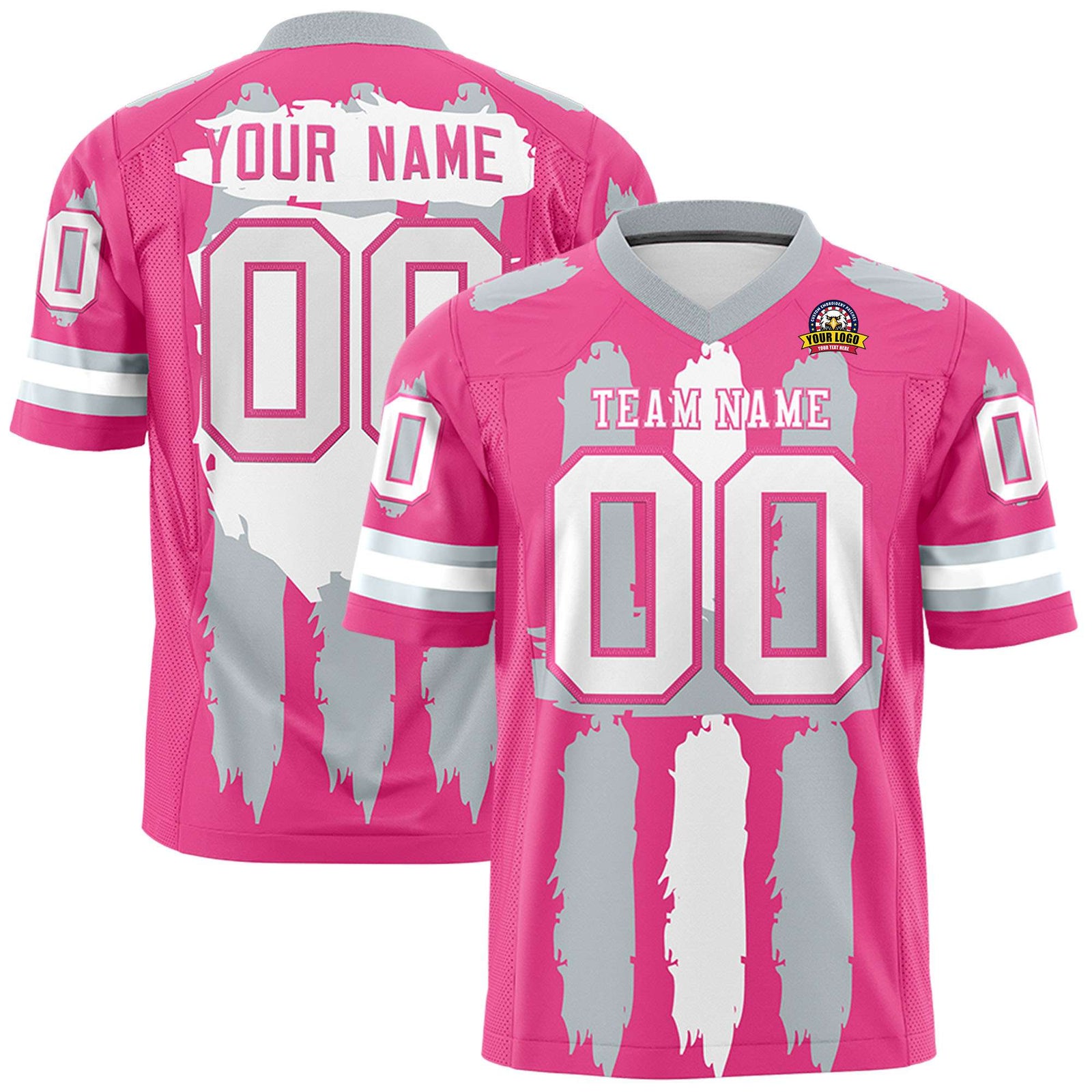 Custom Flag Football Jersey | Pink Silver and White Graffiti Pattern Practice 7on7 Uniforms | Add name, number & logo| KXKSHOP