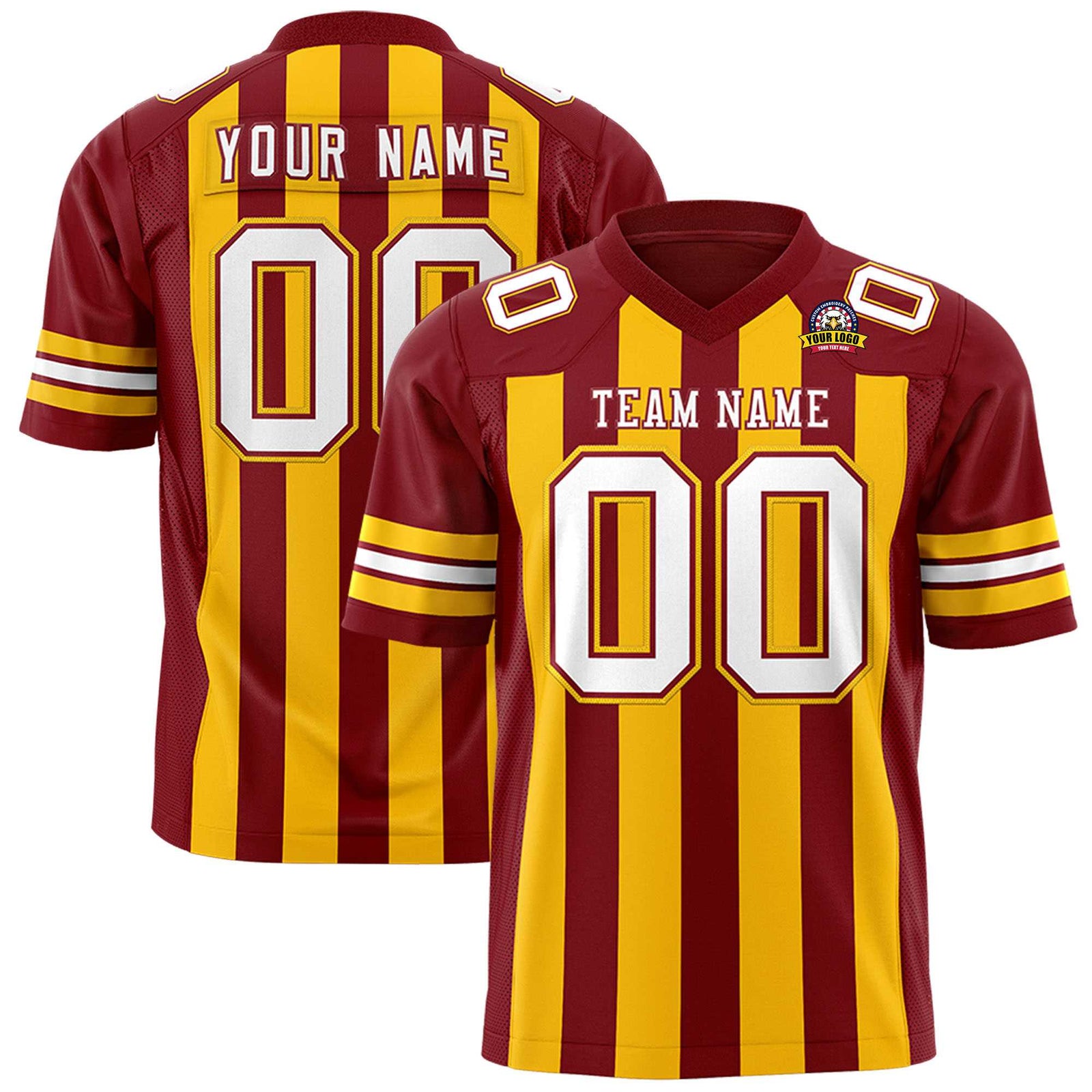 Custom Crimson Gold Personalized Thick Stripe Design Authentic Football Jersey