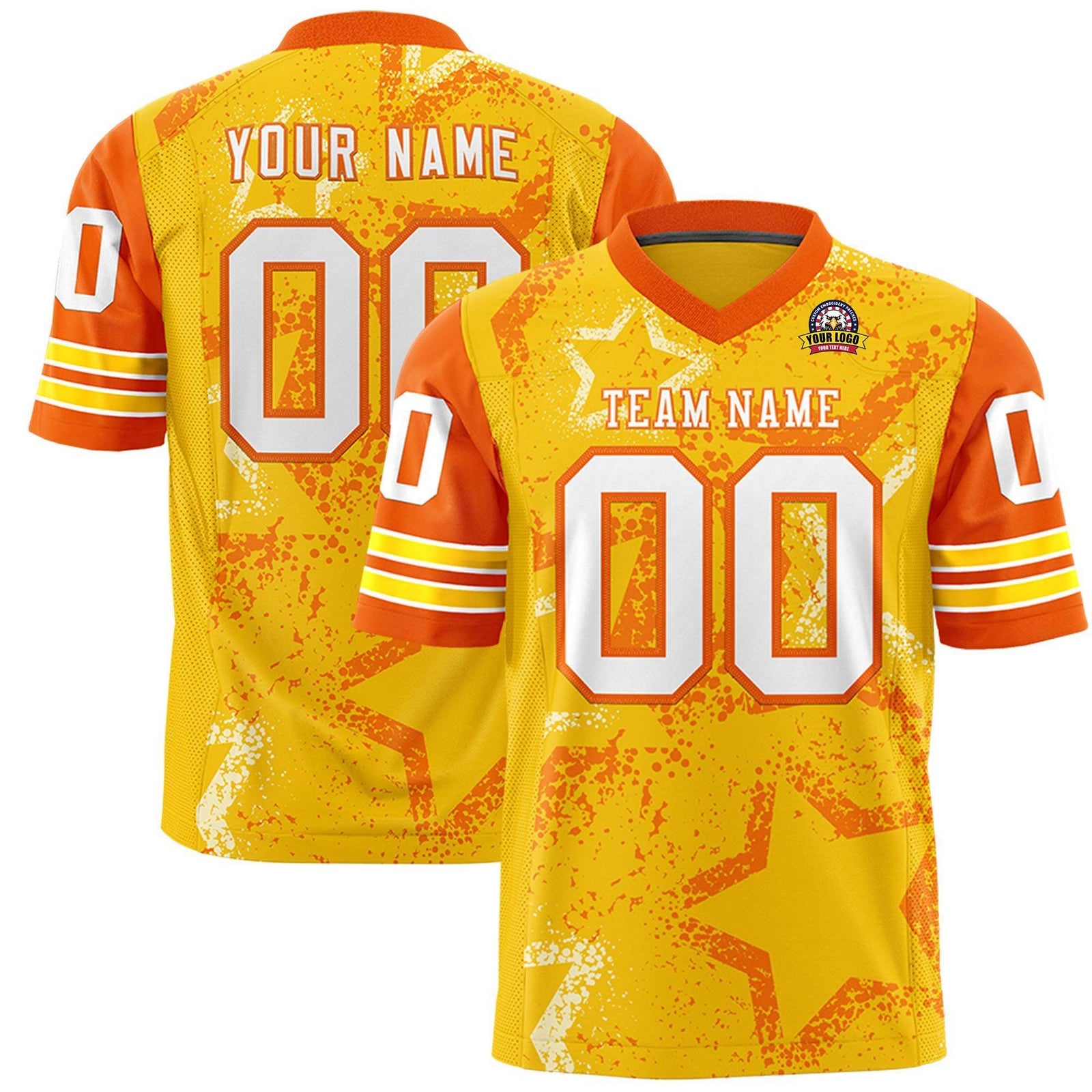 Custom Gold Red-White Personalized Star Pattern Design Authentic Football Jersey