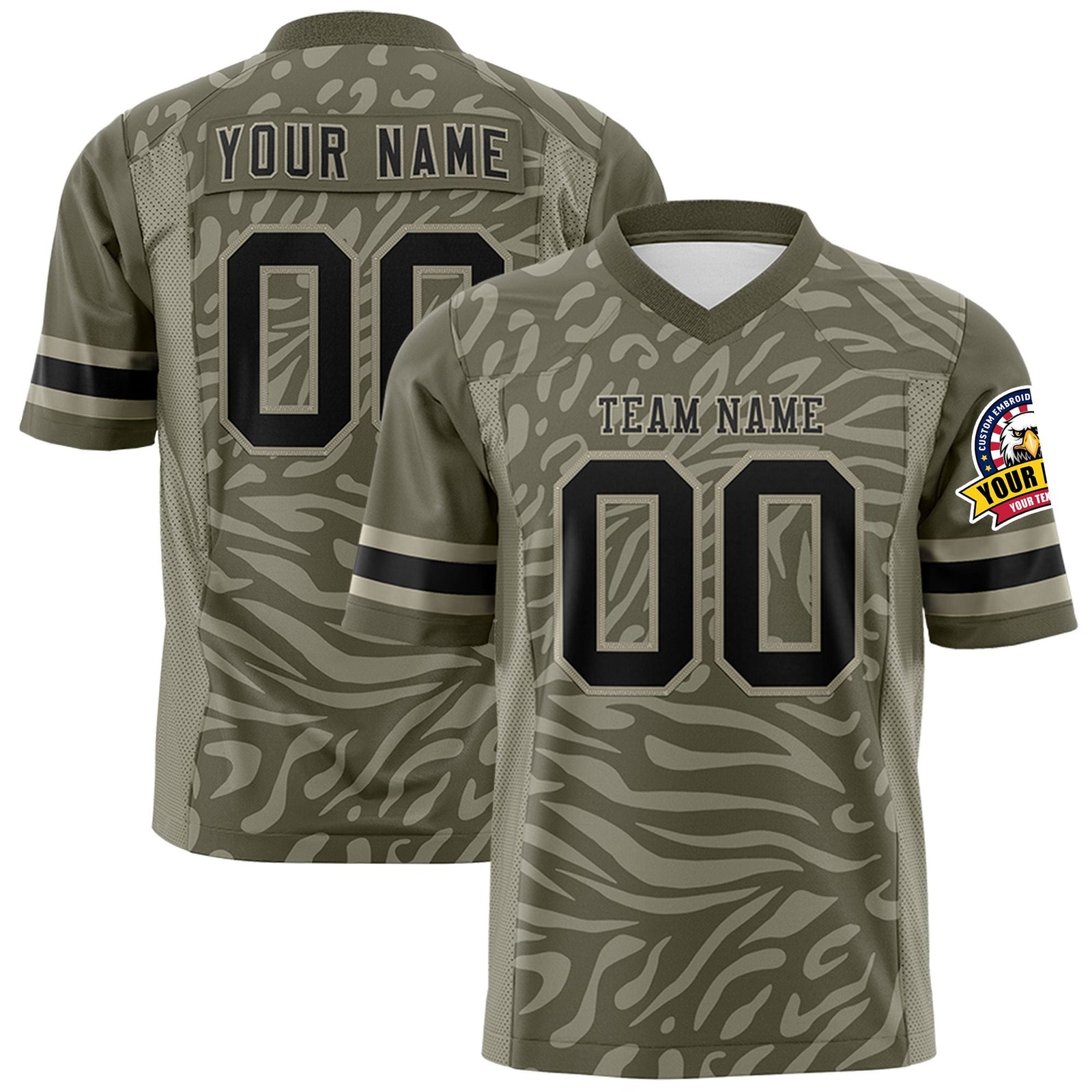 Custom Olive Black-Cream Personalized Zebra Stripes Pattern Authentic Football Jersey