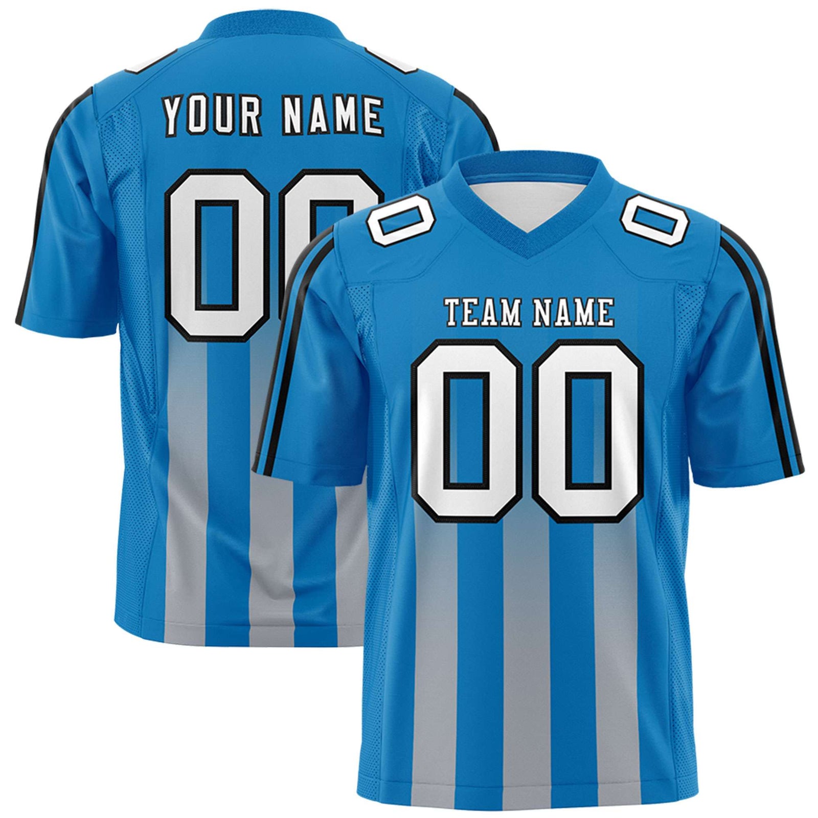 Custom Powder Blue Grey Vertical Fine Stripe Gradient Fashion Personalized Team Football Jersey