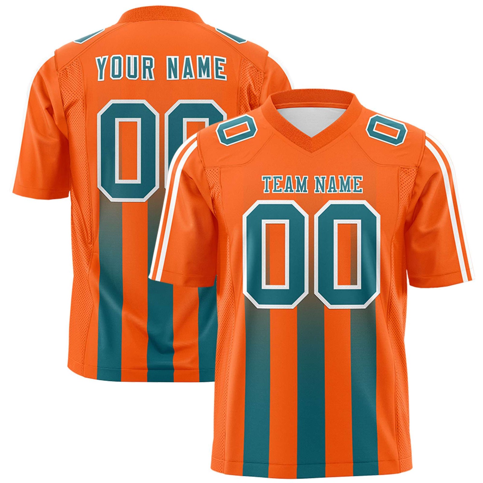 Custom Orange Aqua Vertical Fine Stripe Gradient Fashion Personalized Team Football Jersey