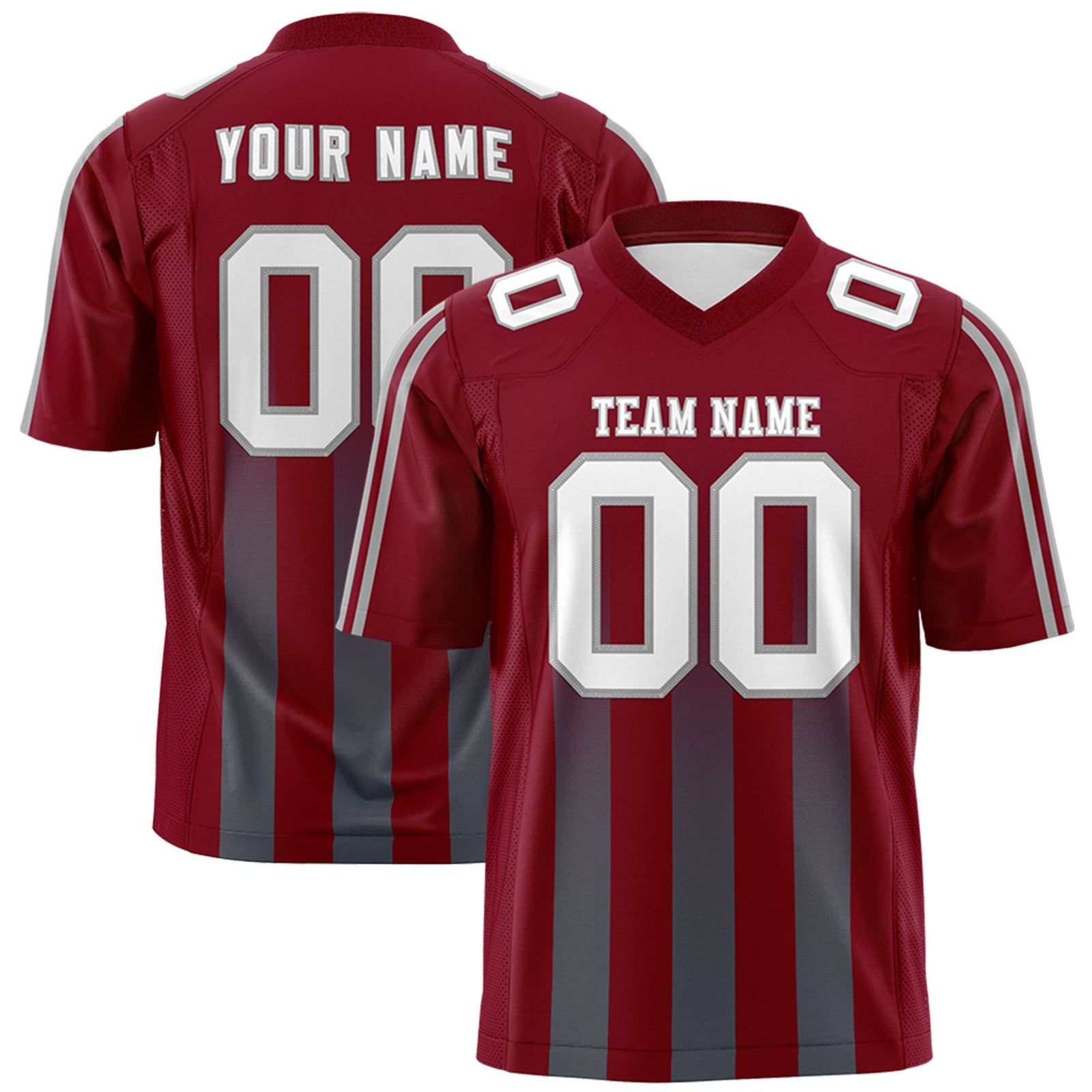 Custom Cardinal Dark Gray Vertical Fine Stripe Gradient Fashion Personalized Team Football Jersey