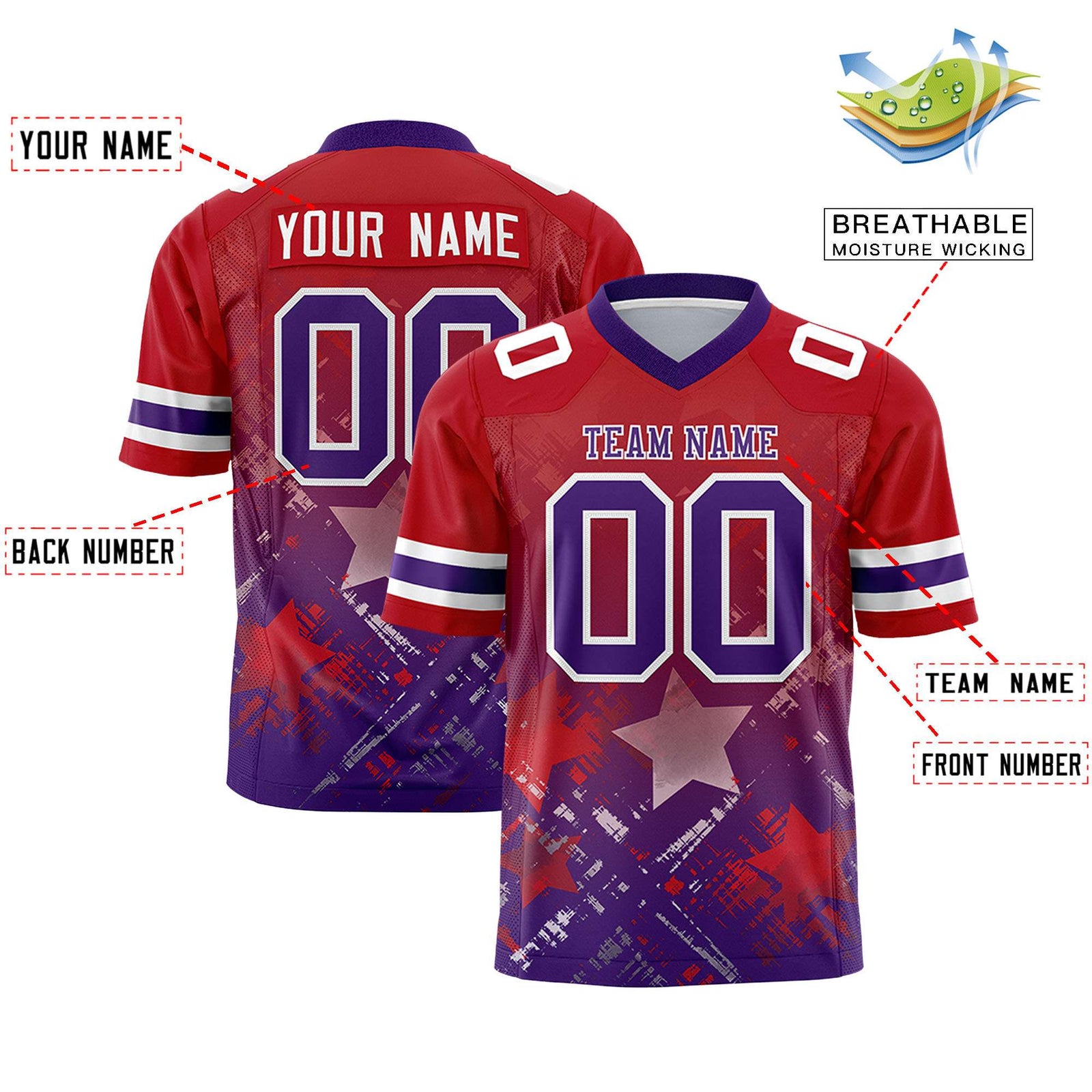 Custom Red and Purple Customize Flag Football Jersey - 7v7 Uniform| KXKSHOP